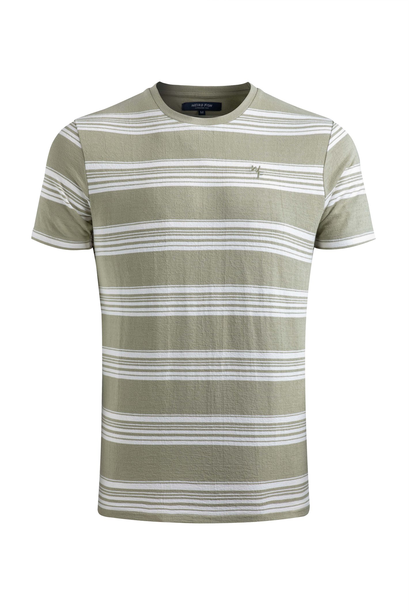 Weird Fish Xavier Eco Crepe Stripe T-Shirt Sage Size M