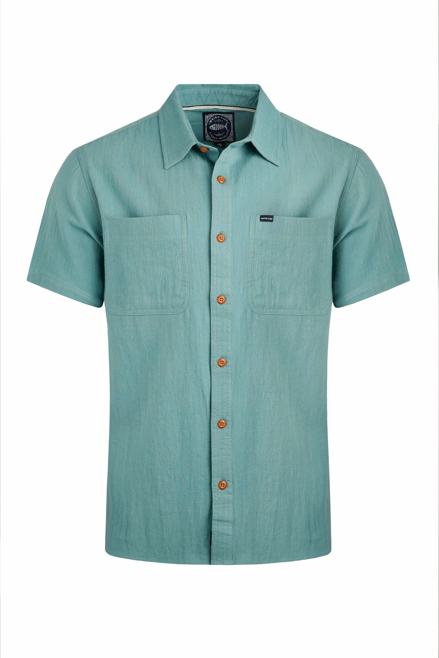 Weird Fish Hinton Organic Cotton and Linen Crepe Shirt Mineral Blue Size 5XL