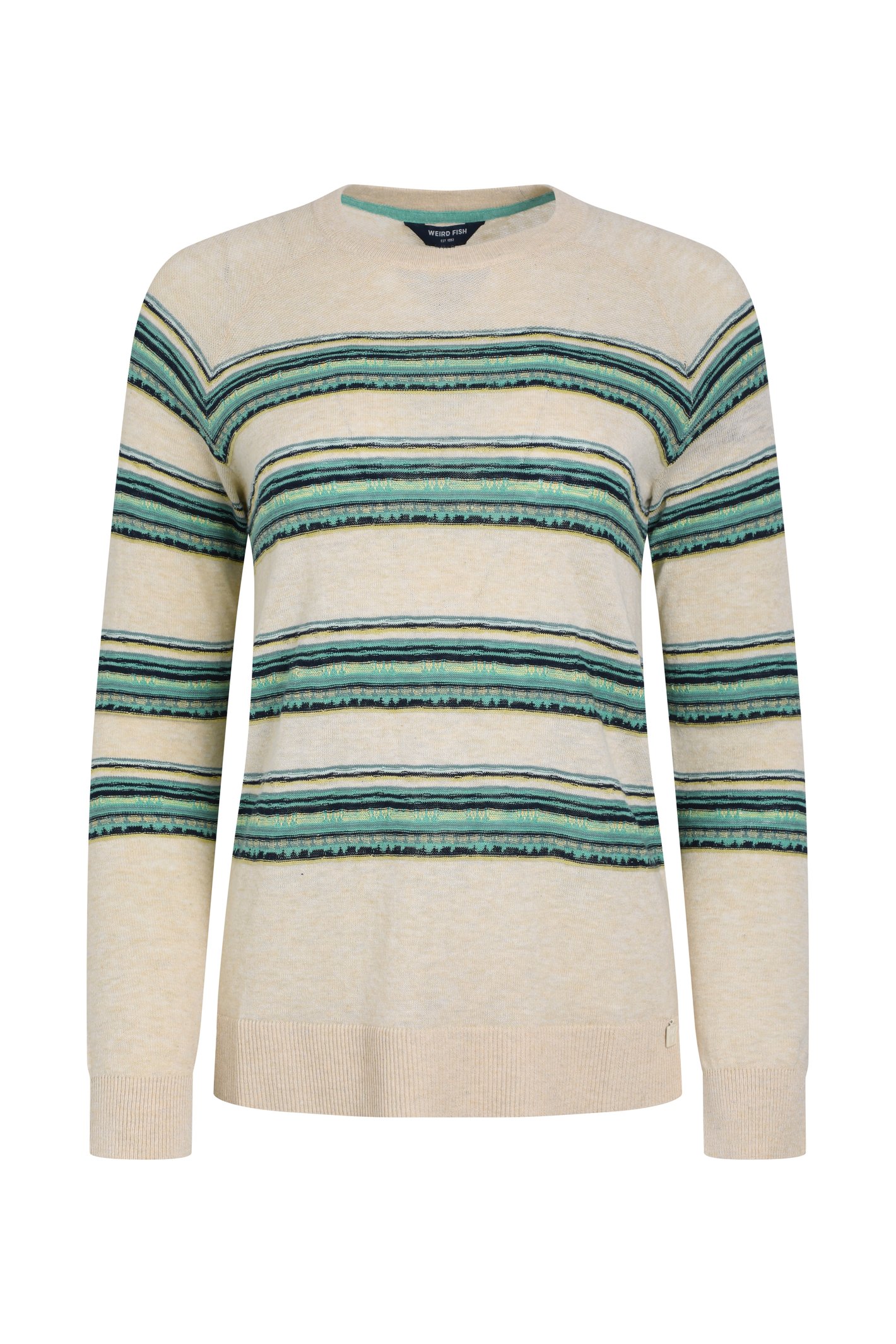 Weird Fish Reka Lightweight Striped Crew Neck Jumper Light Cream Size 16