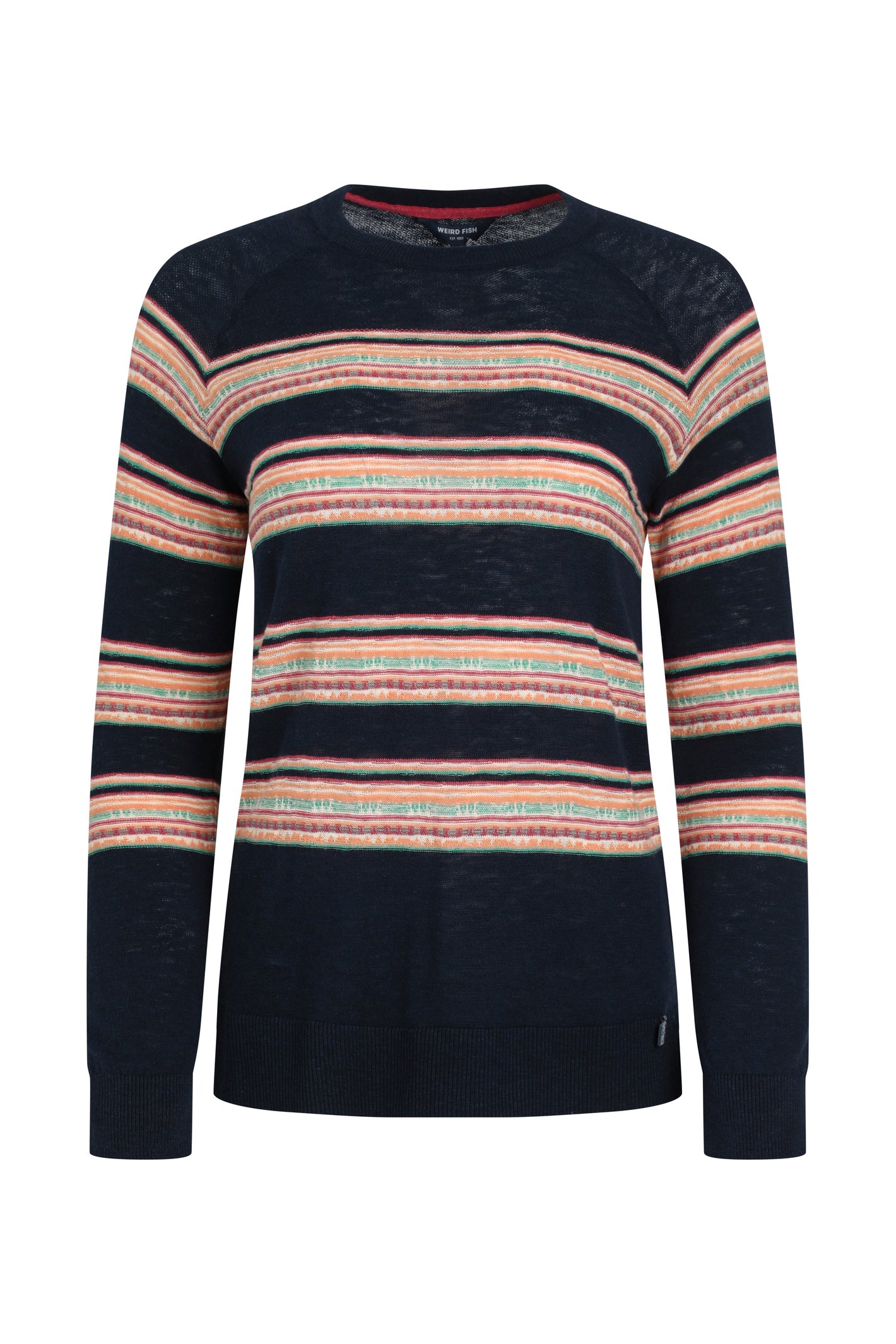 Weird Fish Reka Lightweight Striped Crew Neck Jumper Navy Size 12