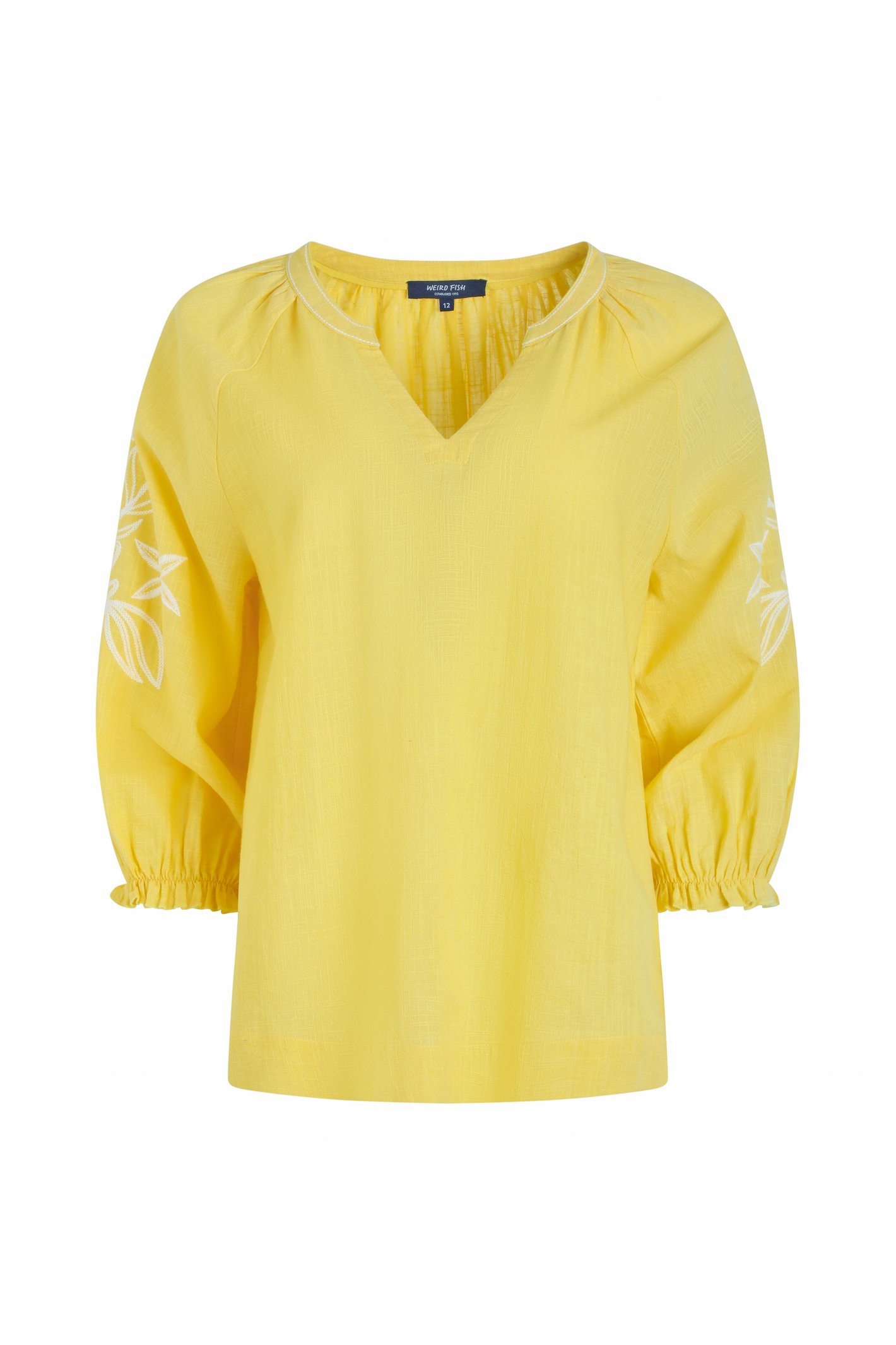 Weird Fish Emma Embroidered Sleeve Blouse Sunshine Yellow Size 22