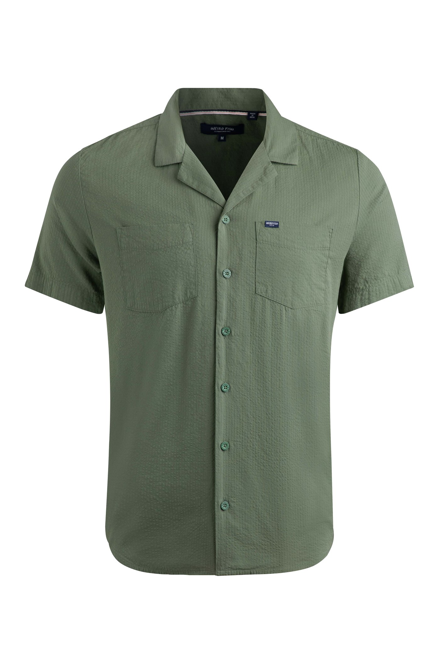 Weird Fish Maxwell Seersucker Shirt Army Green Size 4XL