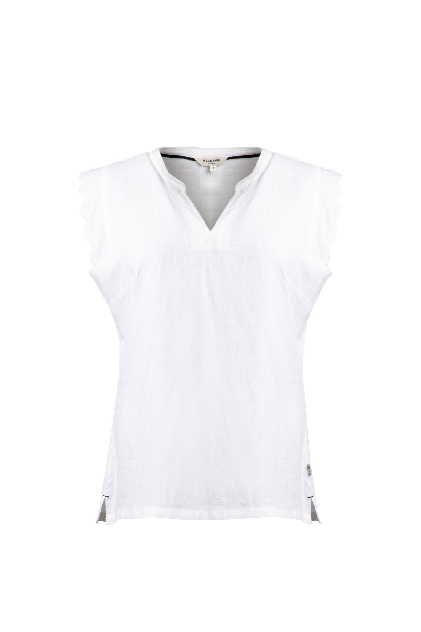 Weird Fish Tassie Scalloped Edge Linen Rich Vest White Size 8