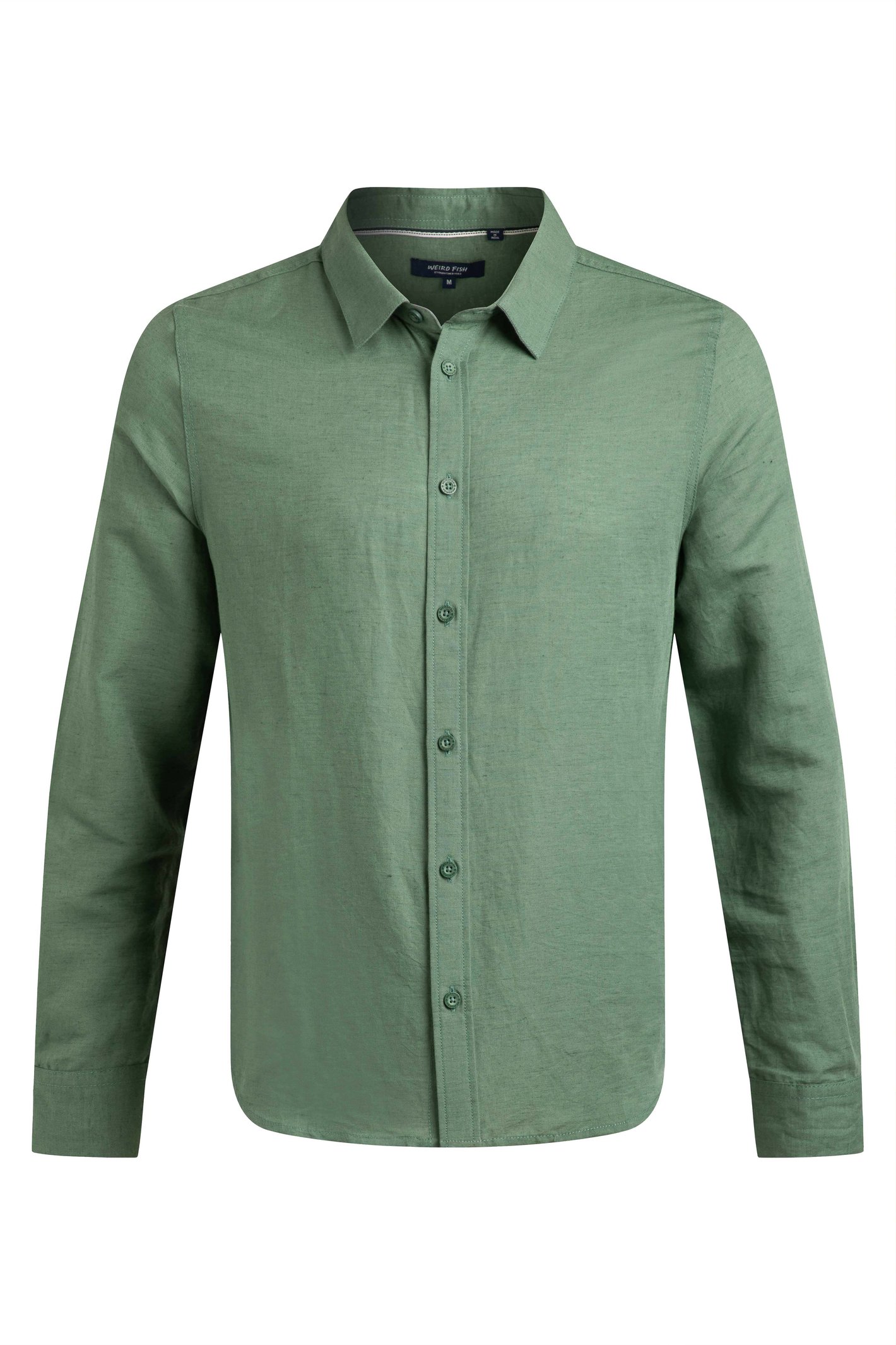 Weird Fish Shaun Linen Rich Long Sleeve Shirt Army Green Size XL
