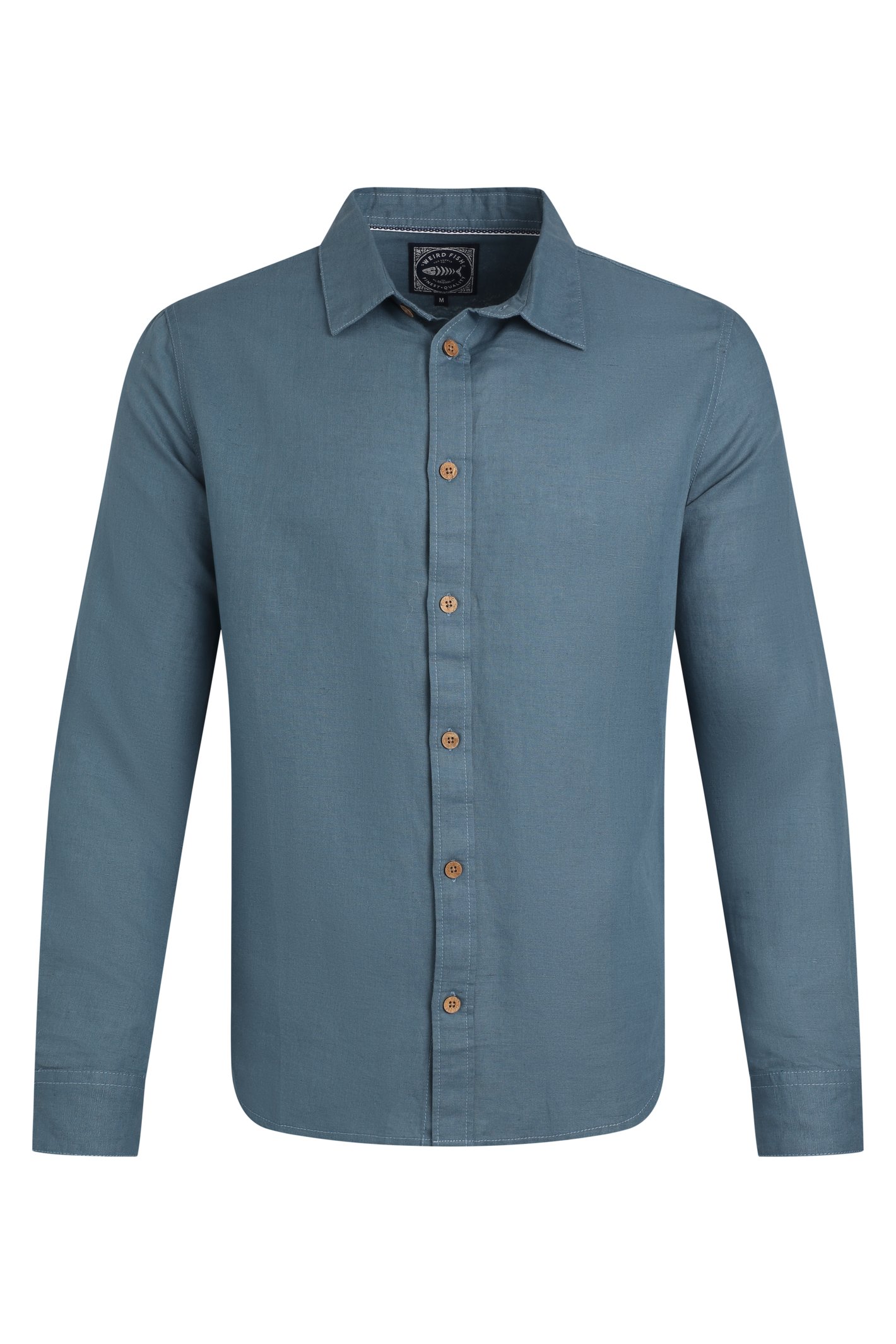 Weird Fish Shaun Linen Rich Long Sleeve Shirt Pale Denim Size 4XL
