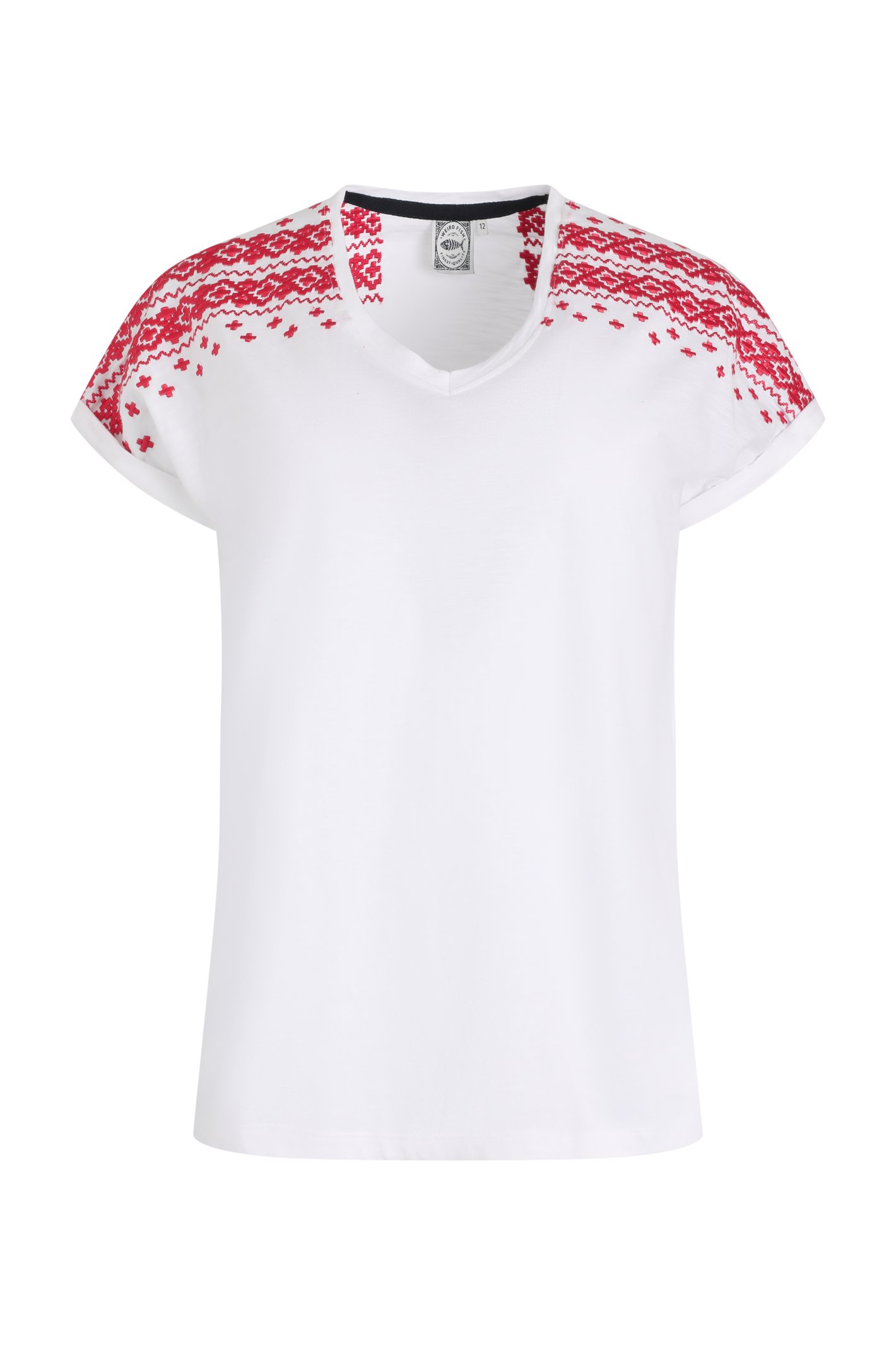 Weird Fish Tildare Organic Cotton Embroidered T-Shirt Crimson Size 8