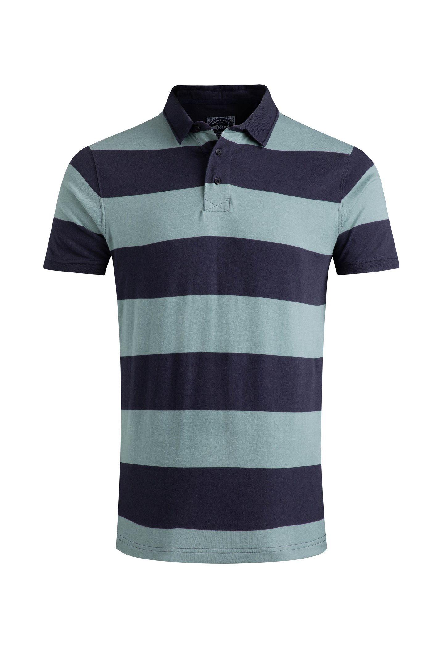 Weird Fish Ronald Organic Cotton Striped Polo Shirt Dusty Teal Size 2XL