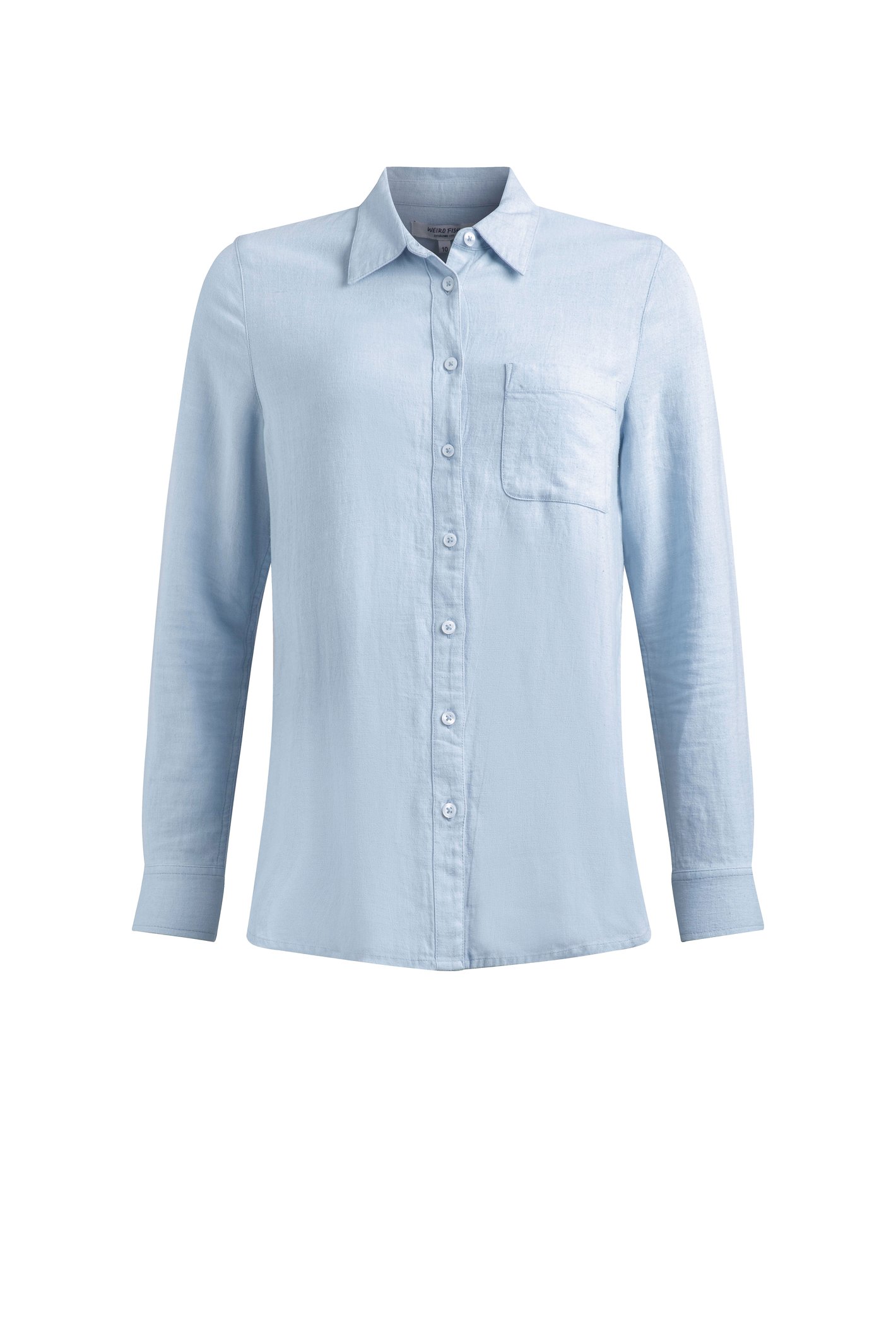 Weird Fish Layla Linen Rich Long Sleeve Shirt Sky Blue Size 14
