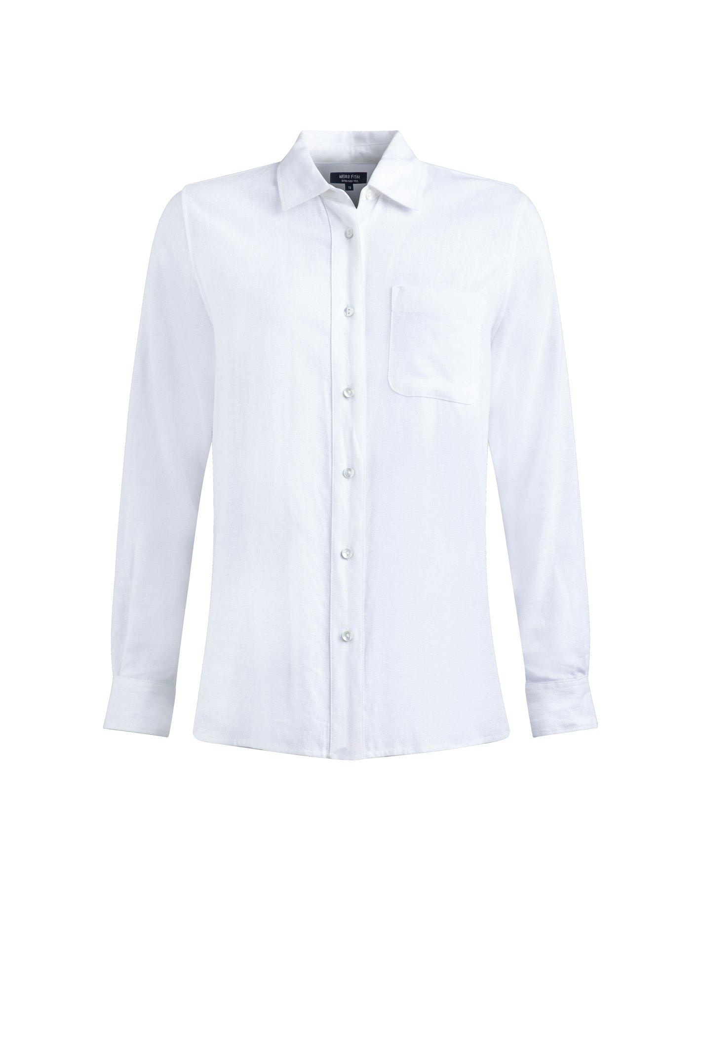 Weird Fish Layla Linen Rich Long Sleeve Shirt White Size 18