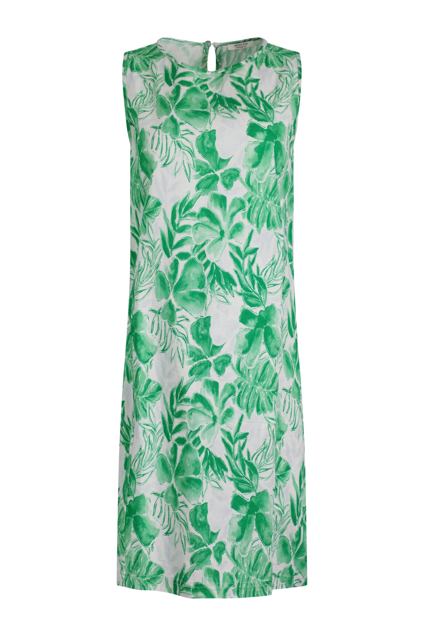Weird Fish Dayna Linen Rich Printed Shift Dress Evergreen Size 12