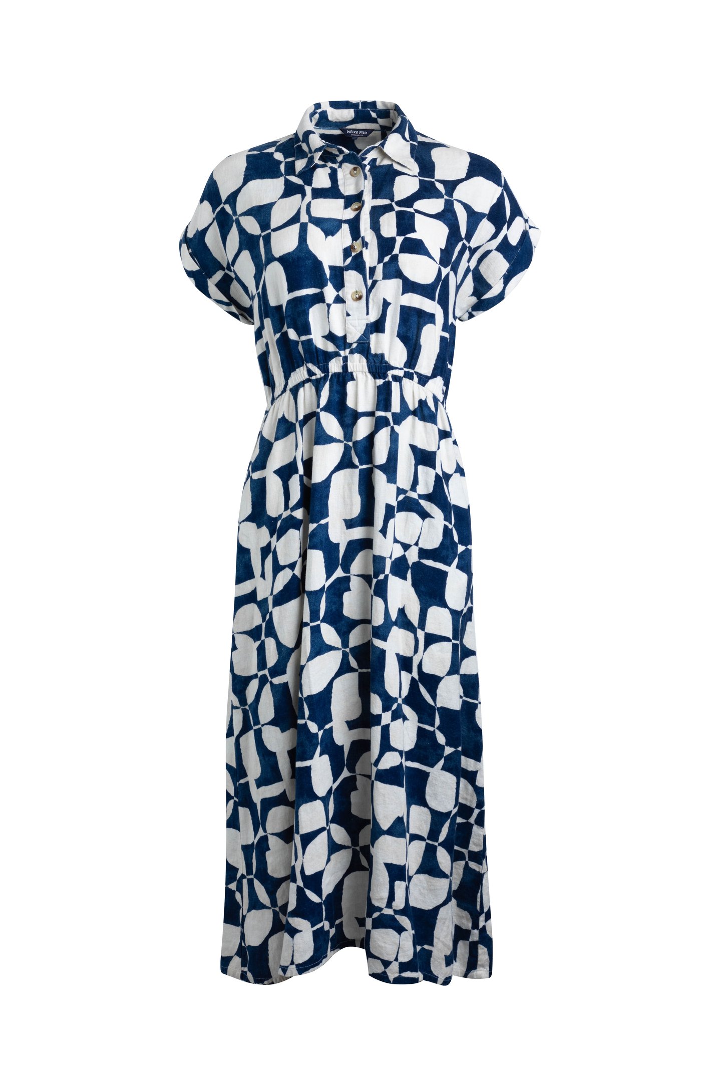 Weird Fish Jaye Linen Rich Printed Shirt Dress Oceano Size 8