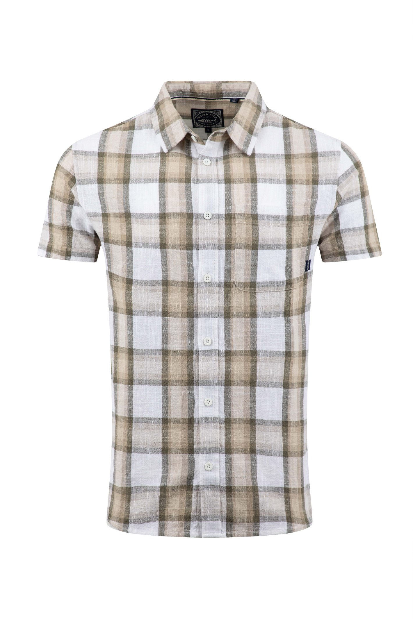 Weird Fish Benjamin Textured Check Shirt Stone Size 3XL