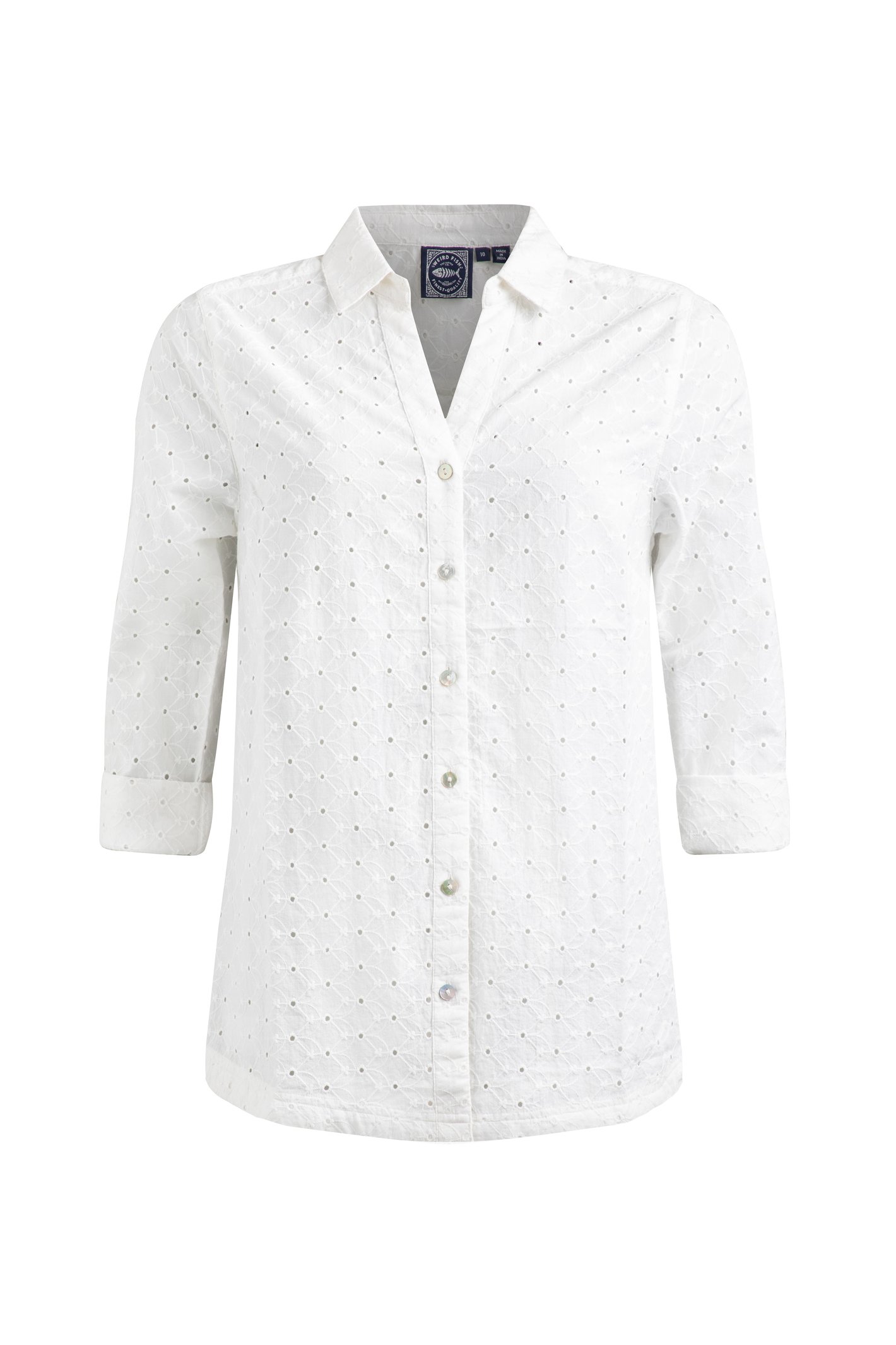 Weird Fish Camille Organic Cotton Broidery Shirt White Size 20
