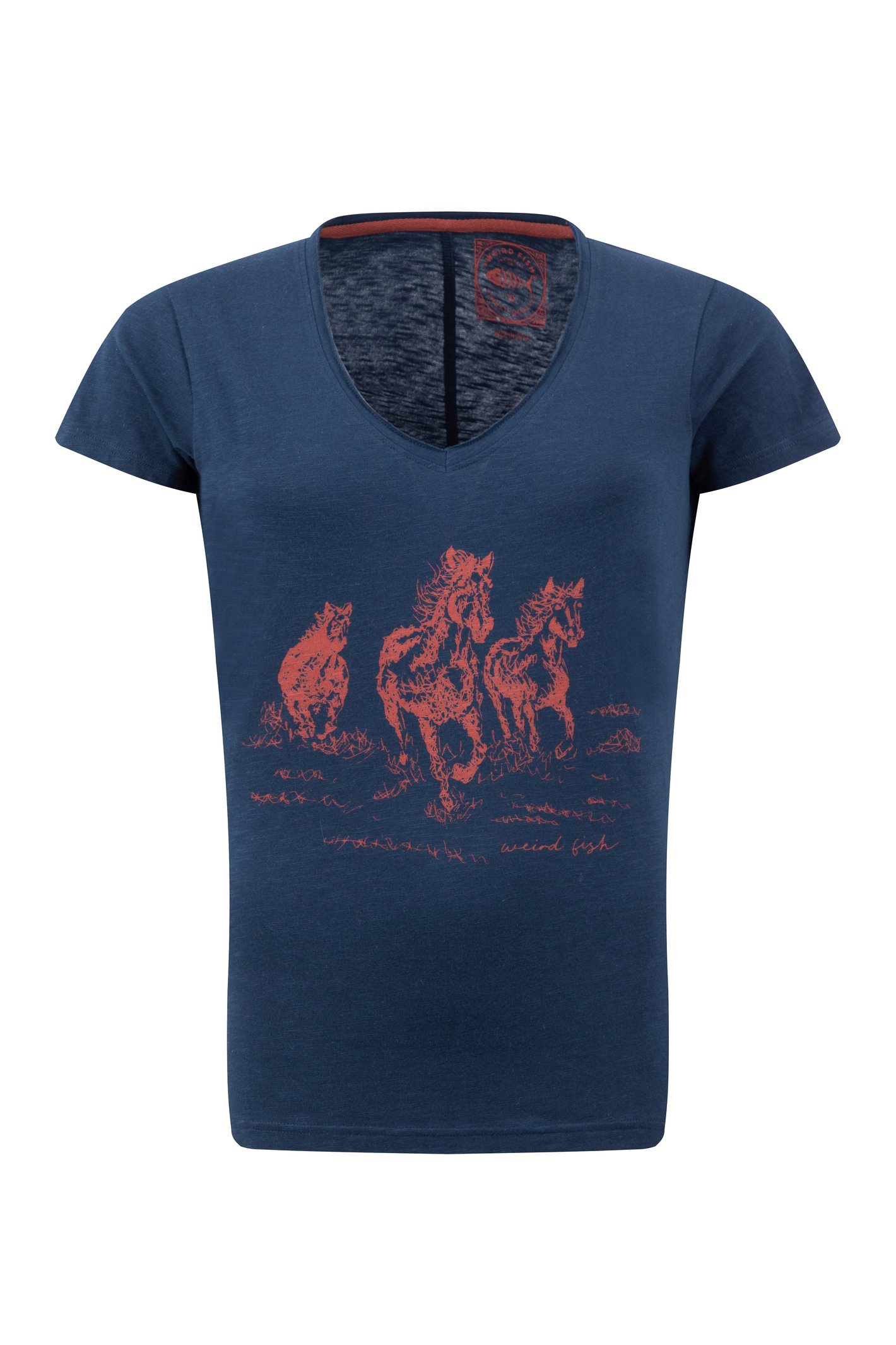Weird Fish Wild Ponies Front Print Organic Cotton Graphic T-Shirt Navy Size 14