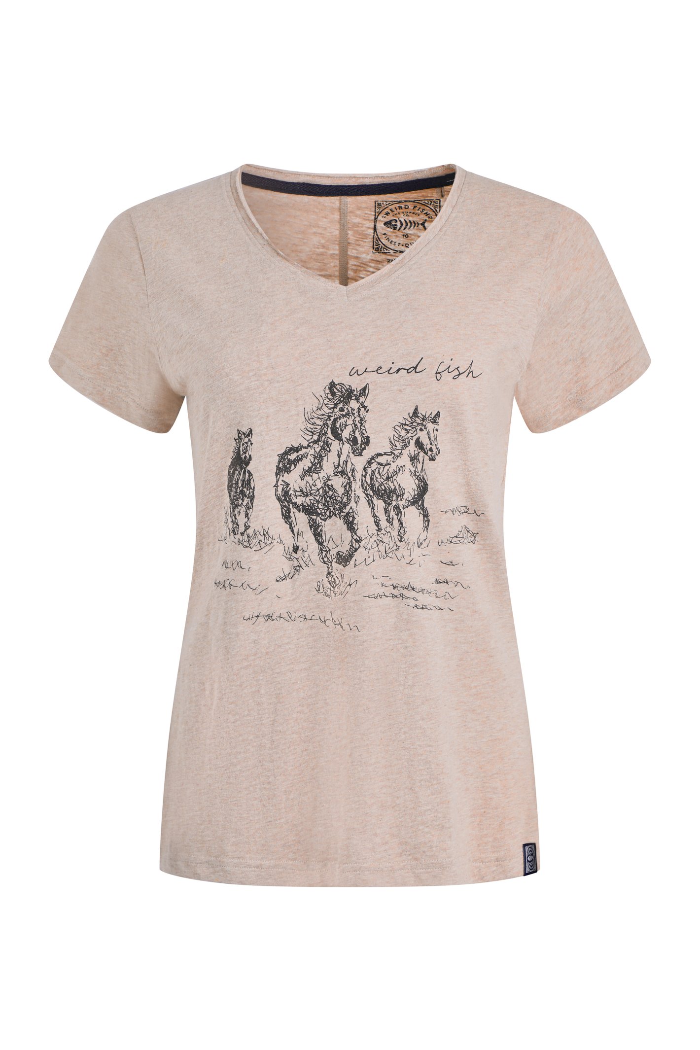 Weird Fish Wild Ponies Front Print Organic Cotton Graphic T-Shirt Sand Dune Size 10