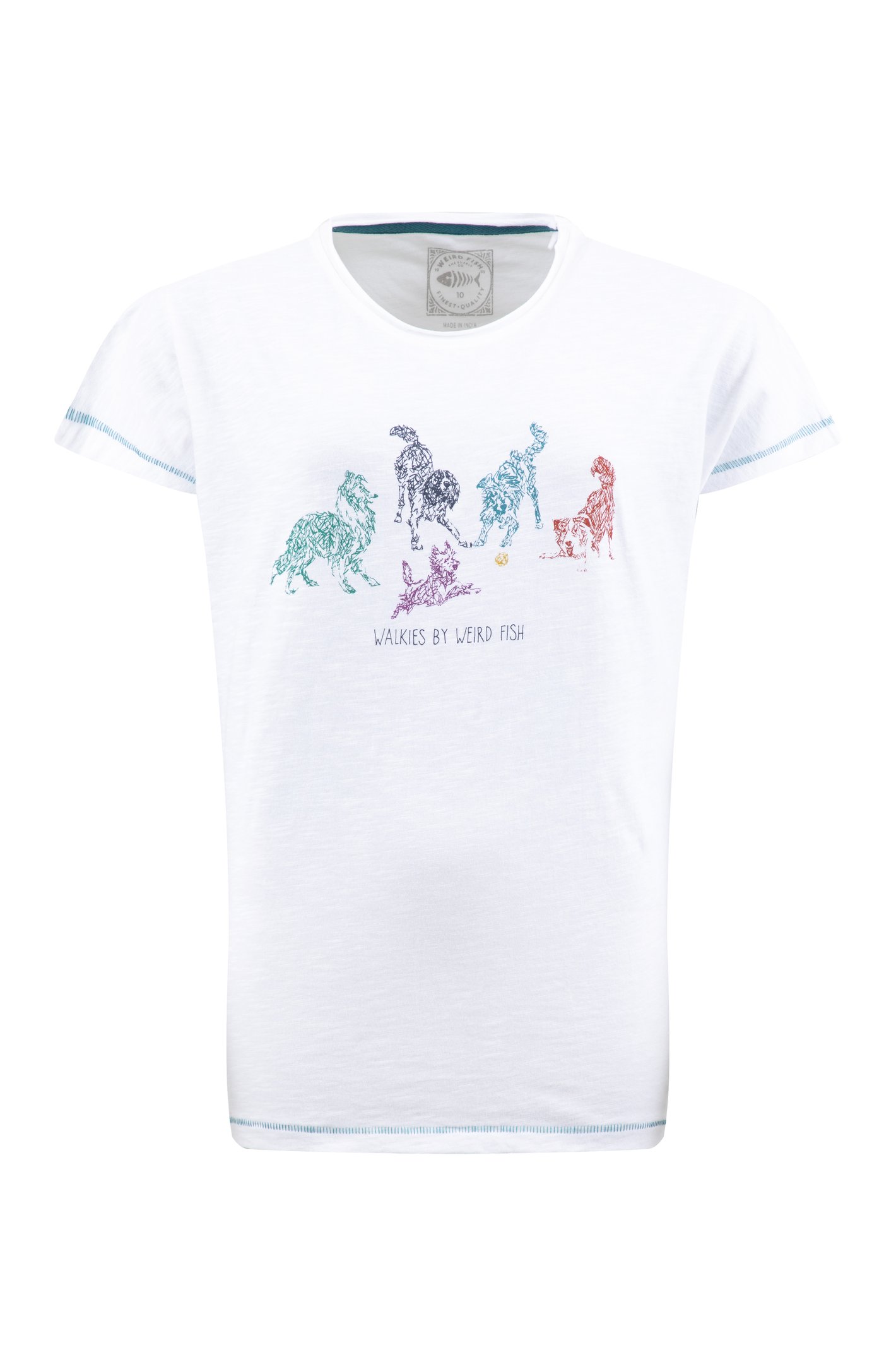 Weird Fish Go Fetch Front Print Graphic T-Shirt White