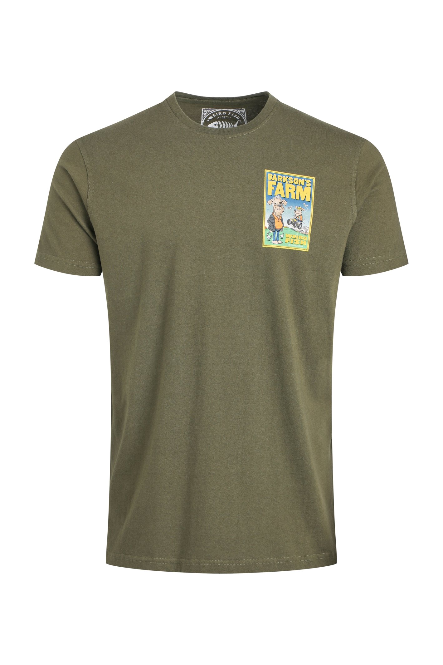 Weird Fish Barkson’s Farm Back Print Artist T-Shirt Deep Lichen Green
