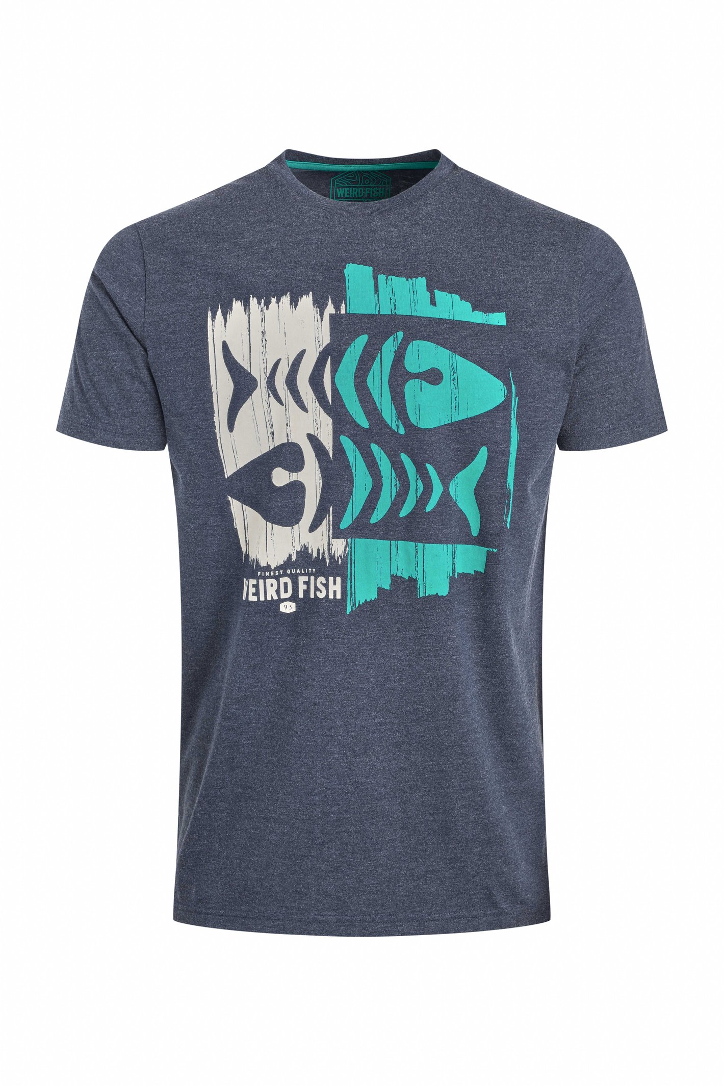 Weird Fish Double Fish Front Print Graphic T-Shirt Navy