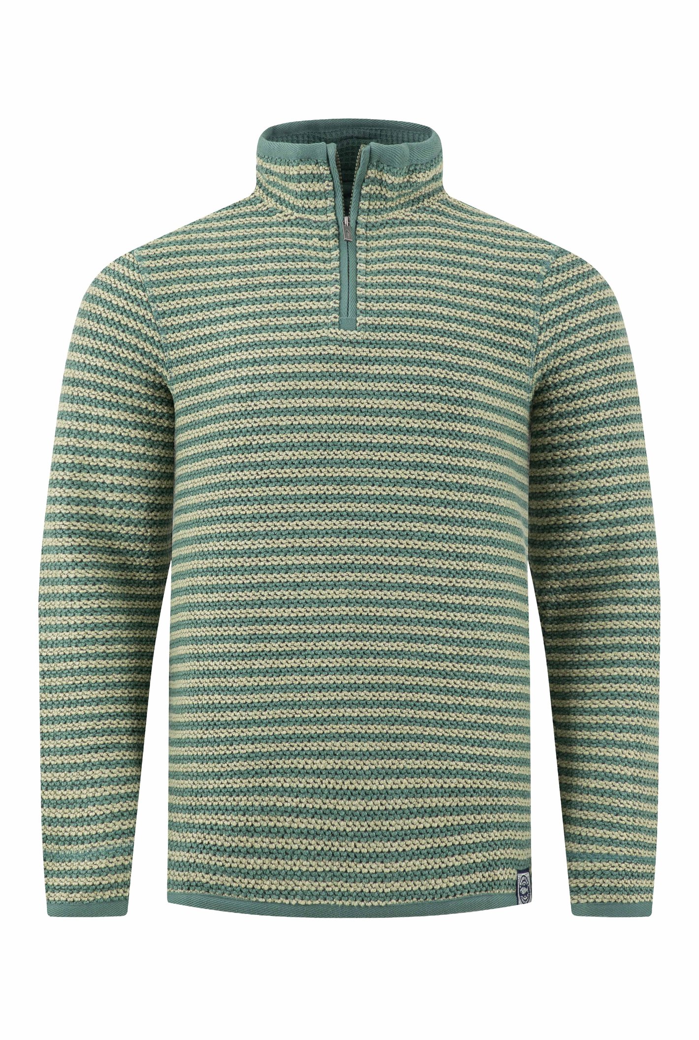 Weird Fish Shorling 1/4 Zip Striped Macaroni Sweatshirt Army Green