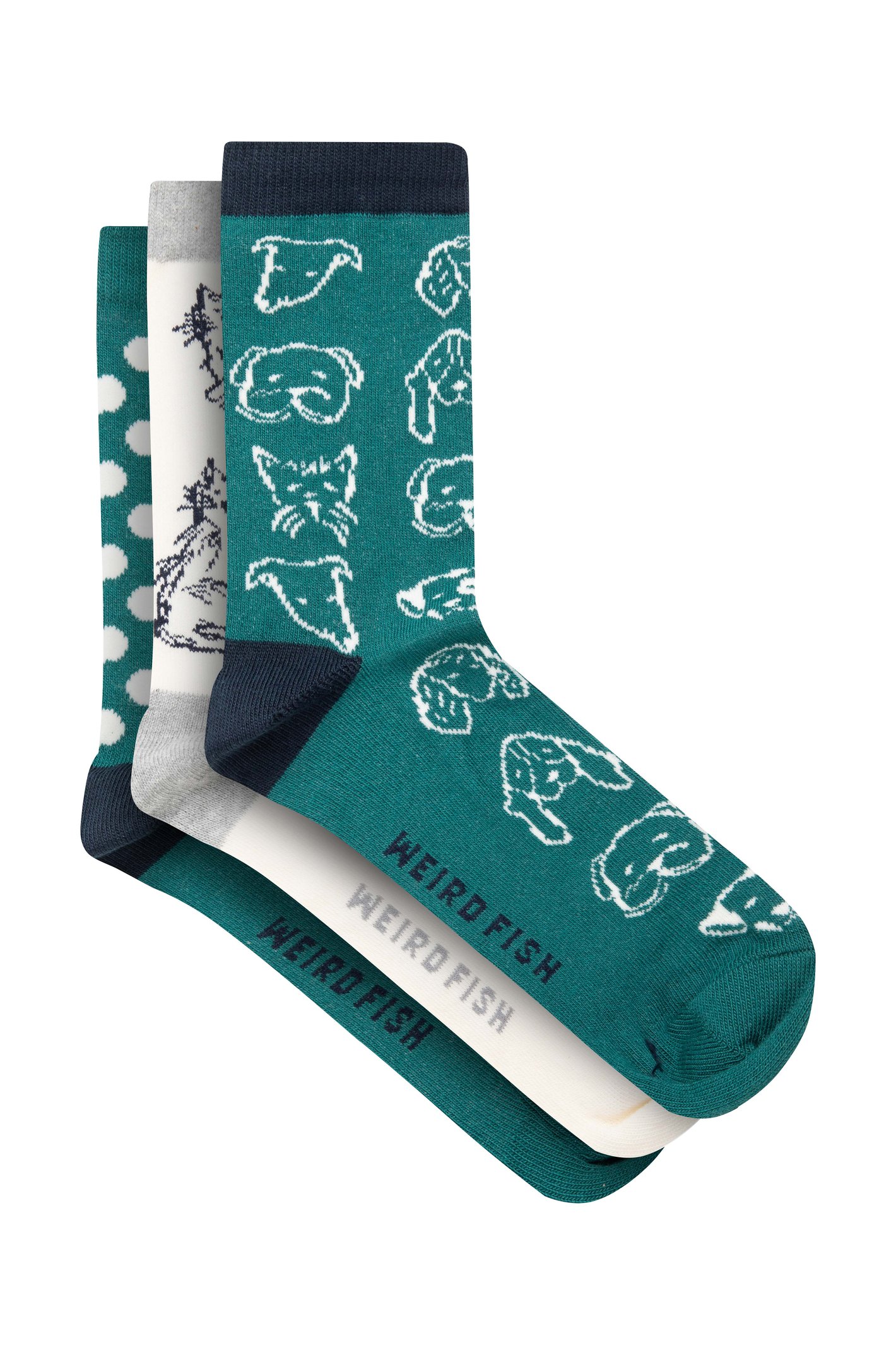 Weird Fish Parade Patterned Socks 3 Pack Deep Teal-7