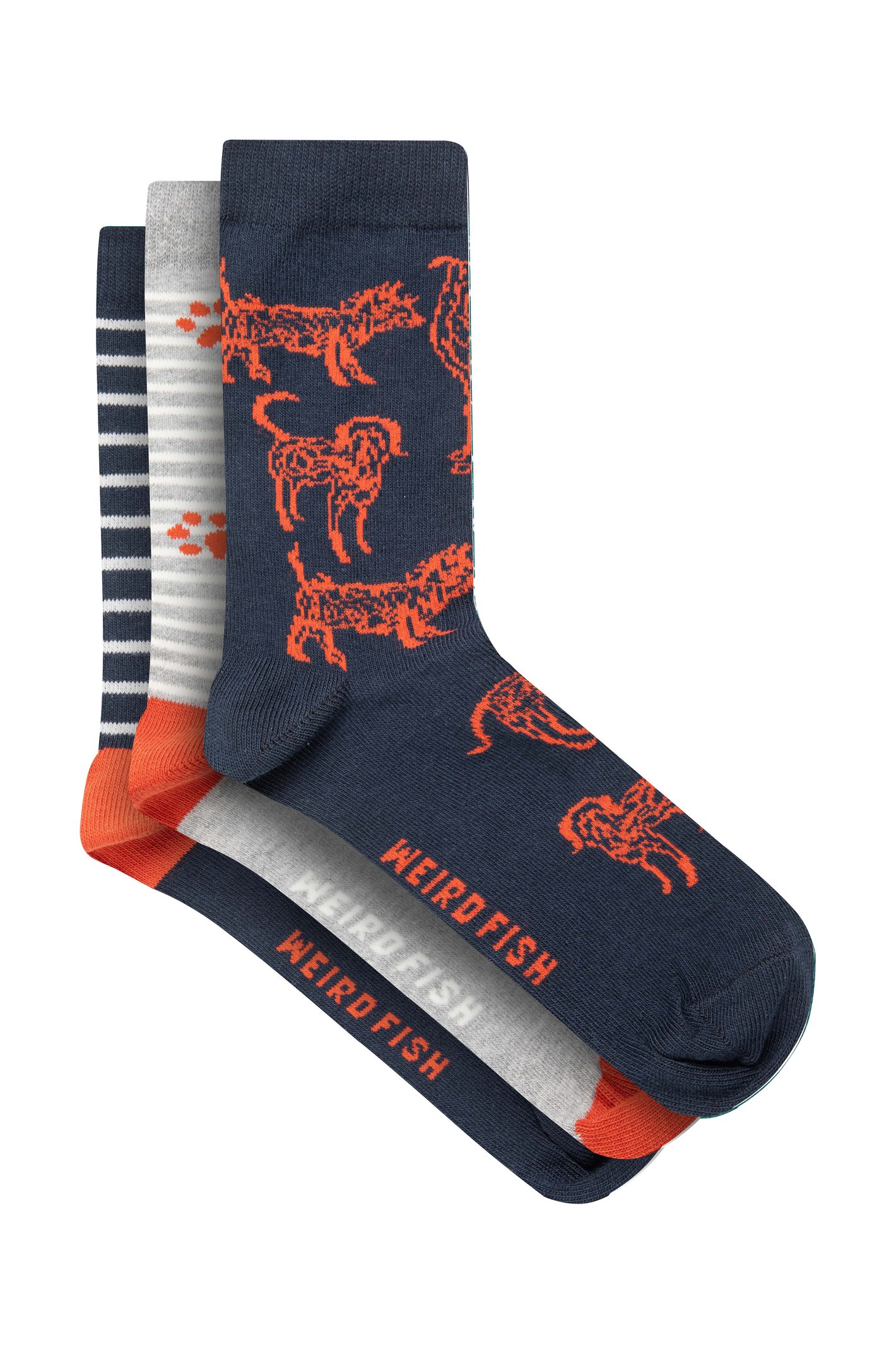 Weird Fish Parade Patterned Socks 3 Pack Rust Leaves-7