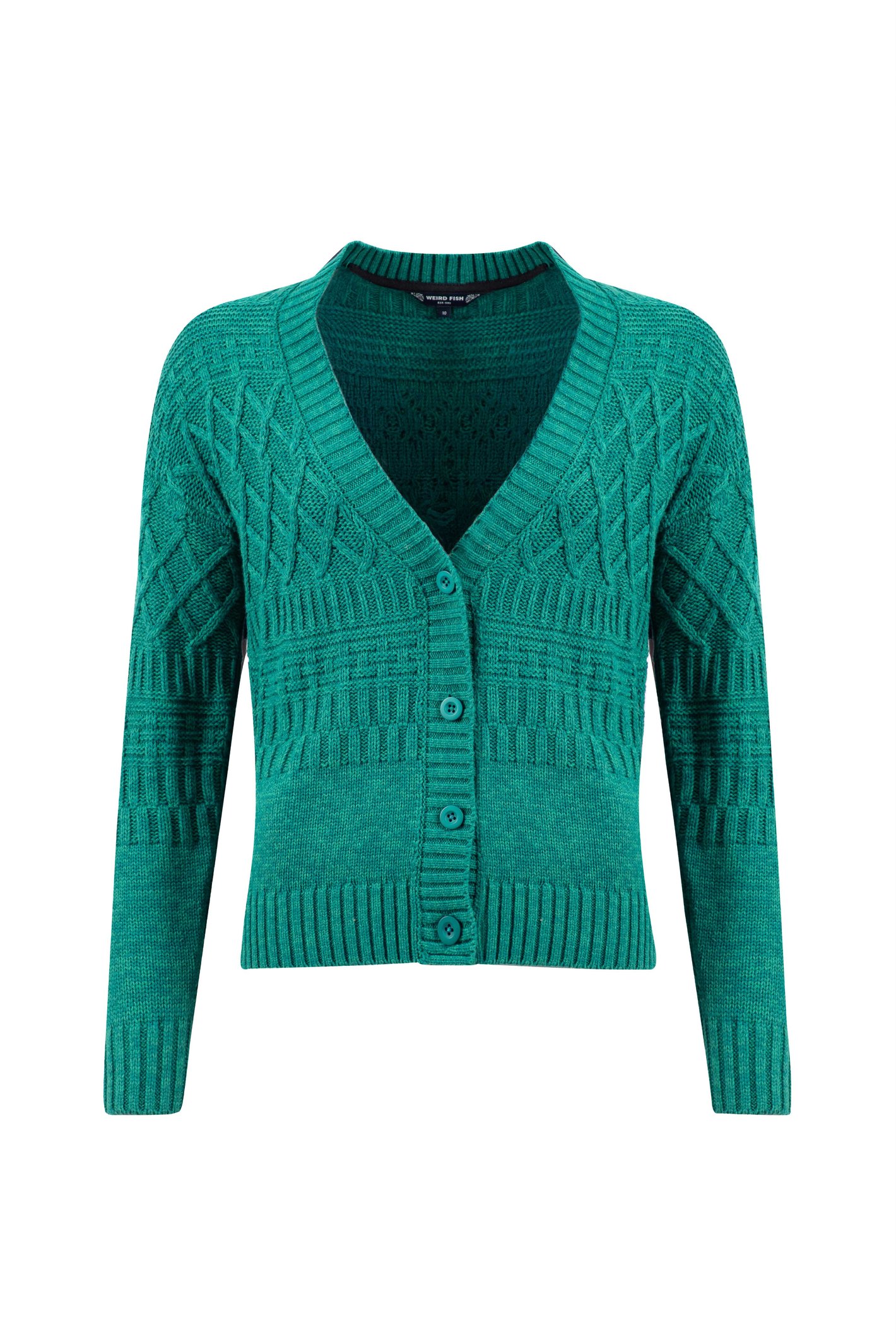 Weird Fish Amiens Mixed Stitch Cardigan Deep Teal