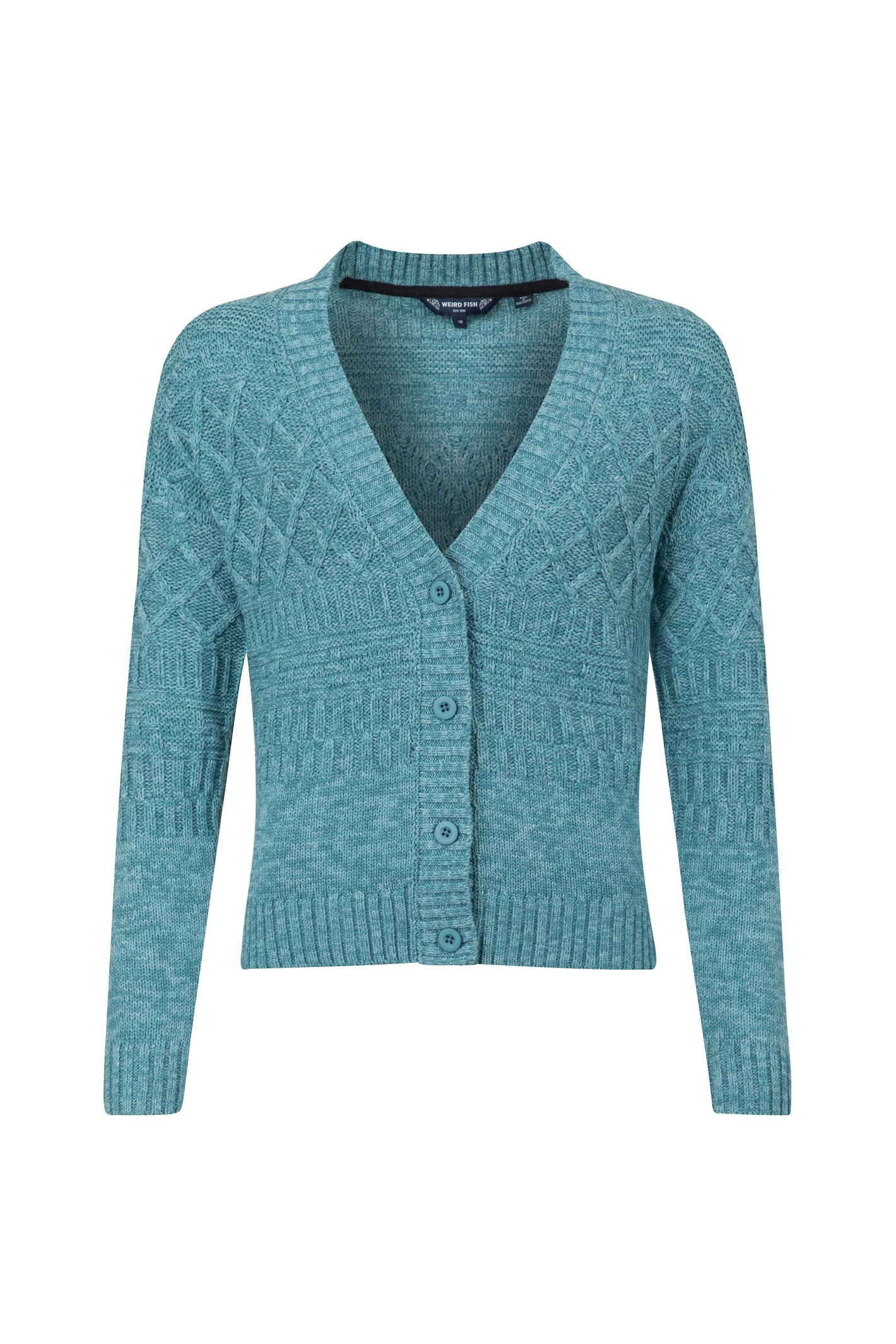 Weird Fish Amiens Mixed Stitch Cardigan Smoked Blue Size 18