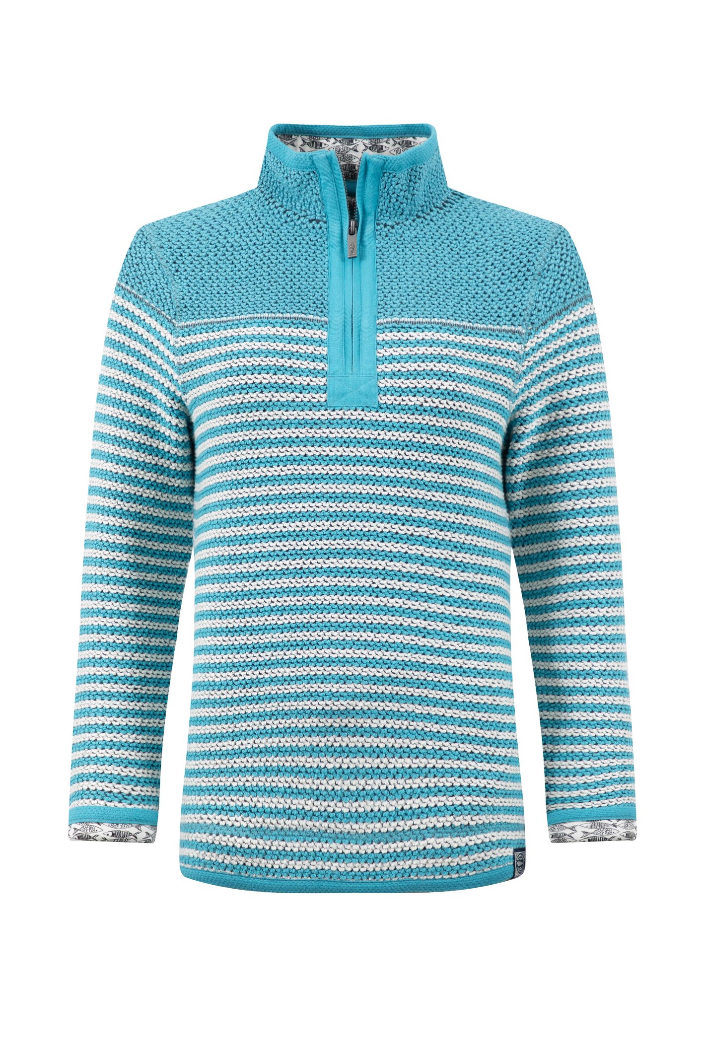 Weird Fish Juliet 1/4 Zip Stripe Macaroni Sweatshirt Adriatic Blue