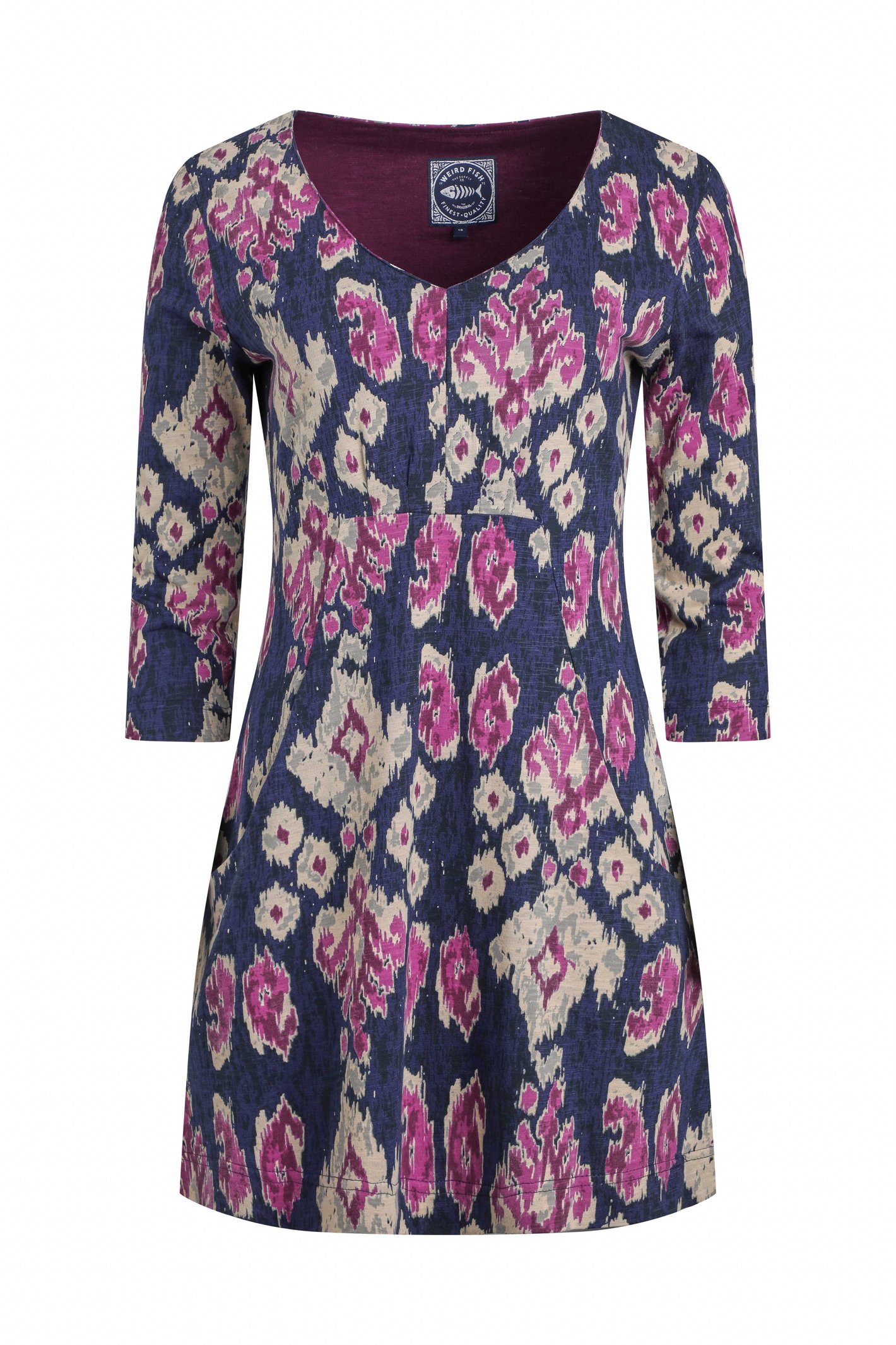 Weird Fish Arielle Printed Jersey 3/4 Sleeve Tunic Petrol Blue