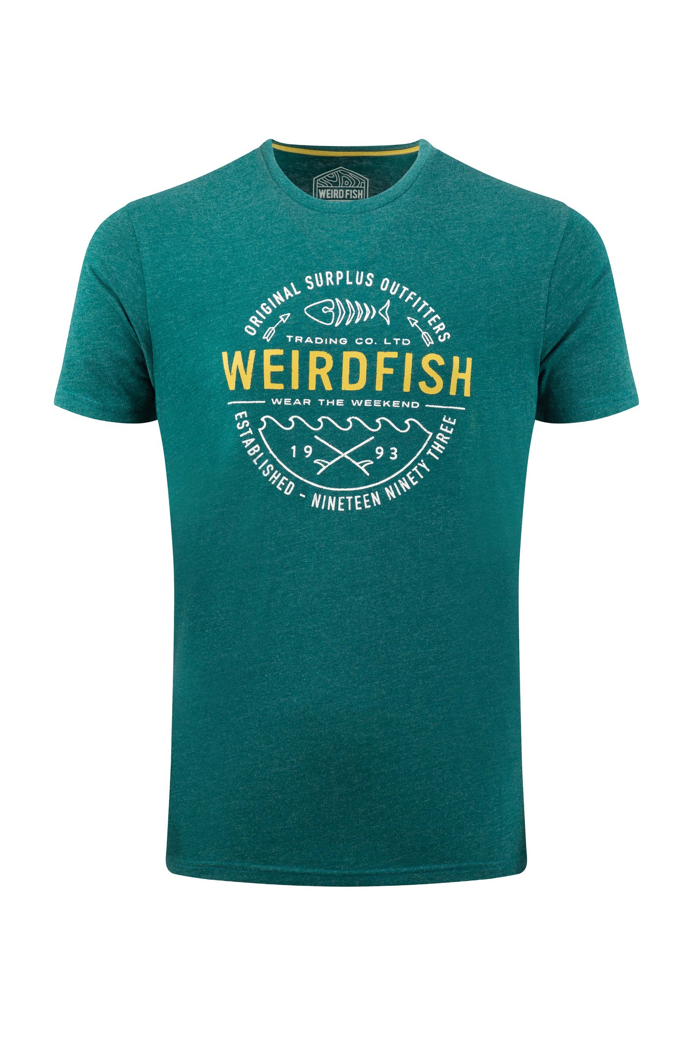 Weird Fish Waves Front Print Graphic T-Shirt Forest Green