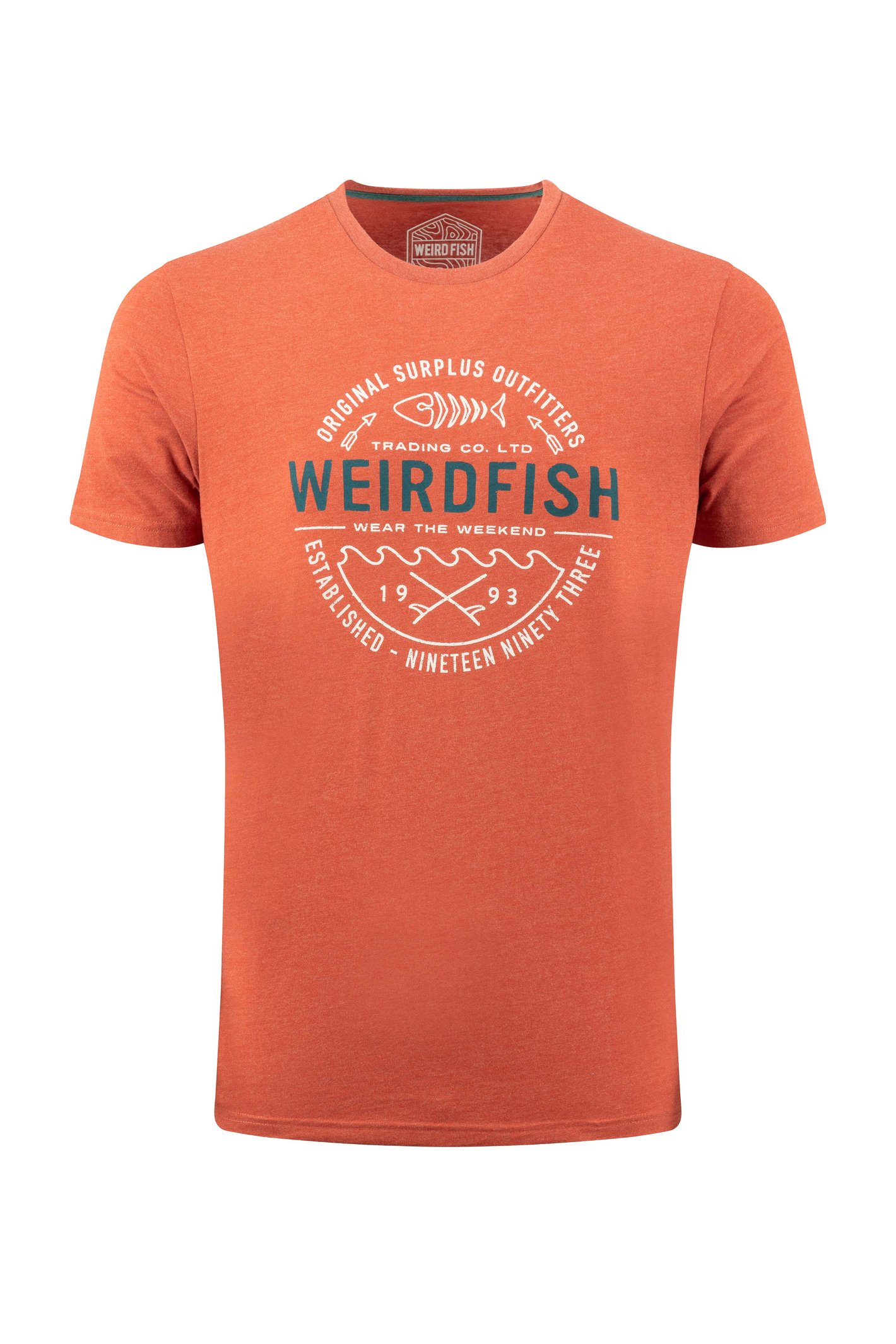 Weird Fish Waves Front Print Graphic T-Shirt Rust Leaves