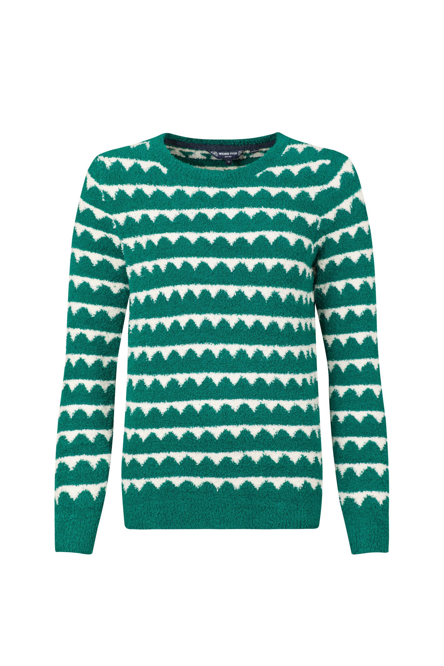 Weird Fish Tyla Cosy Knit Scalloped Jumper Green Ivy