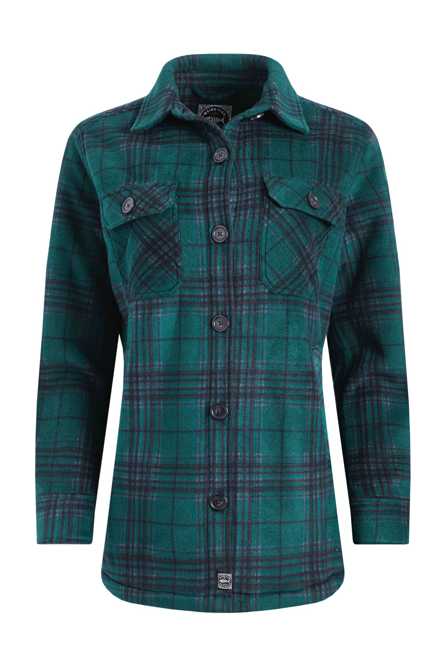 Weird Fish Autumn Check Fleece Shacket Cedar Green