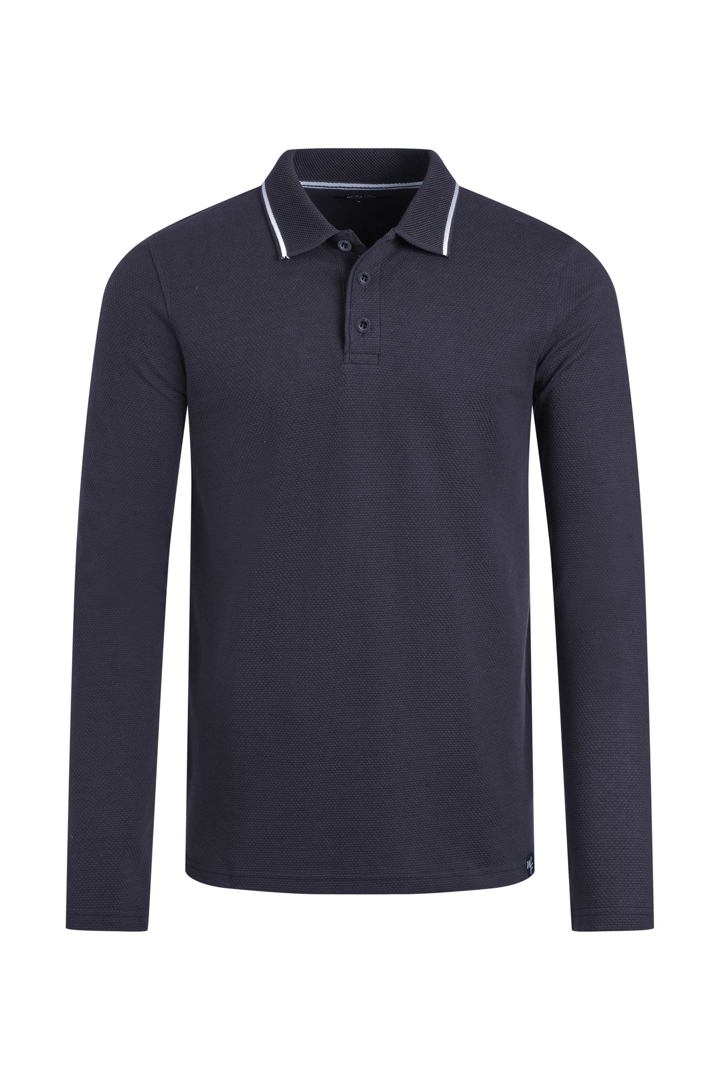 Weird Fish Theo Organic Cotton Textured Jersey Long Sleeve Polo Midnight
