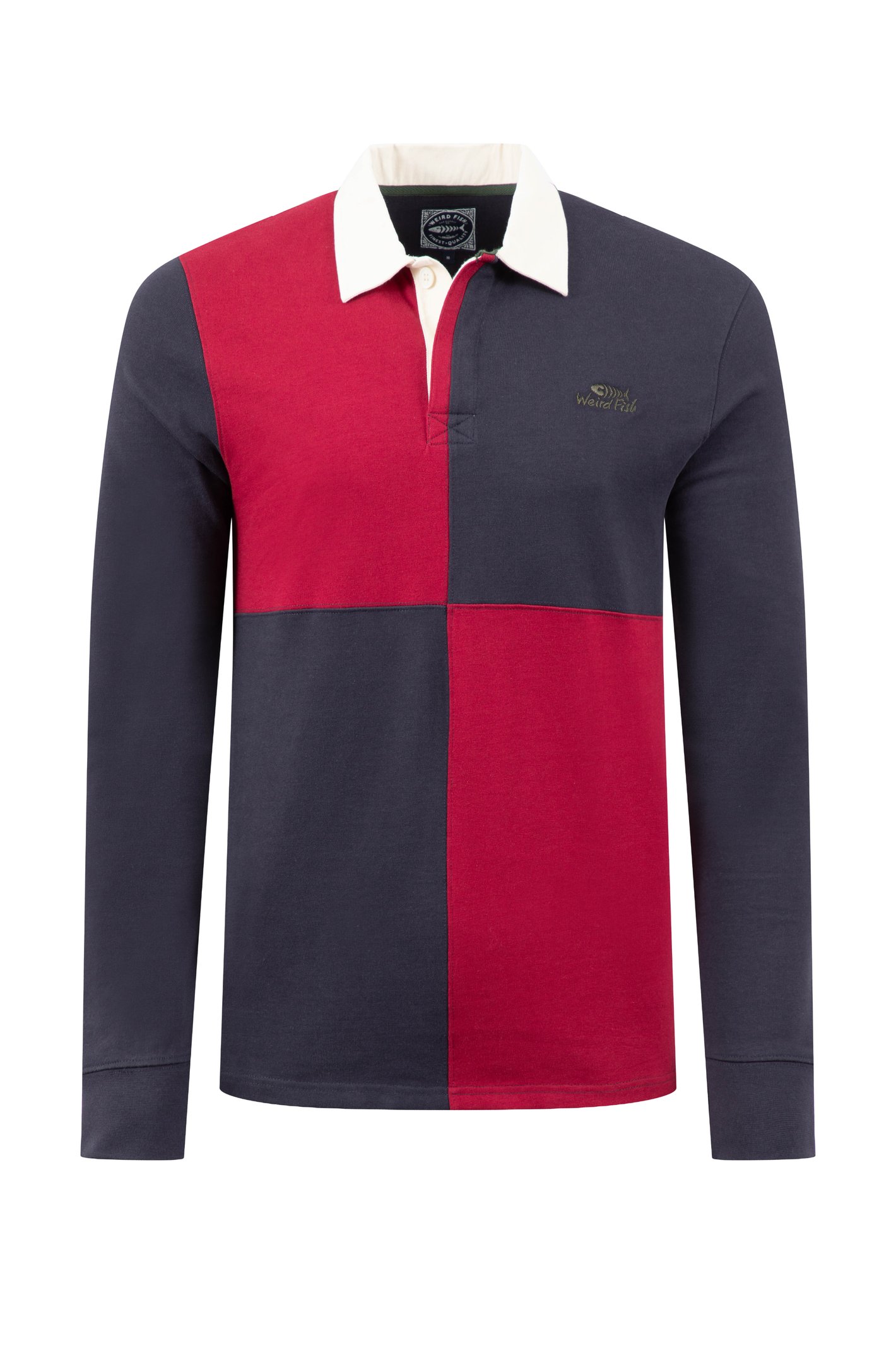 Weird Fish Lyon Organic Cotton Colour Block Rugby Shirt Garnet Size 3XL