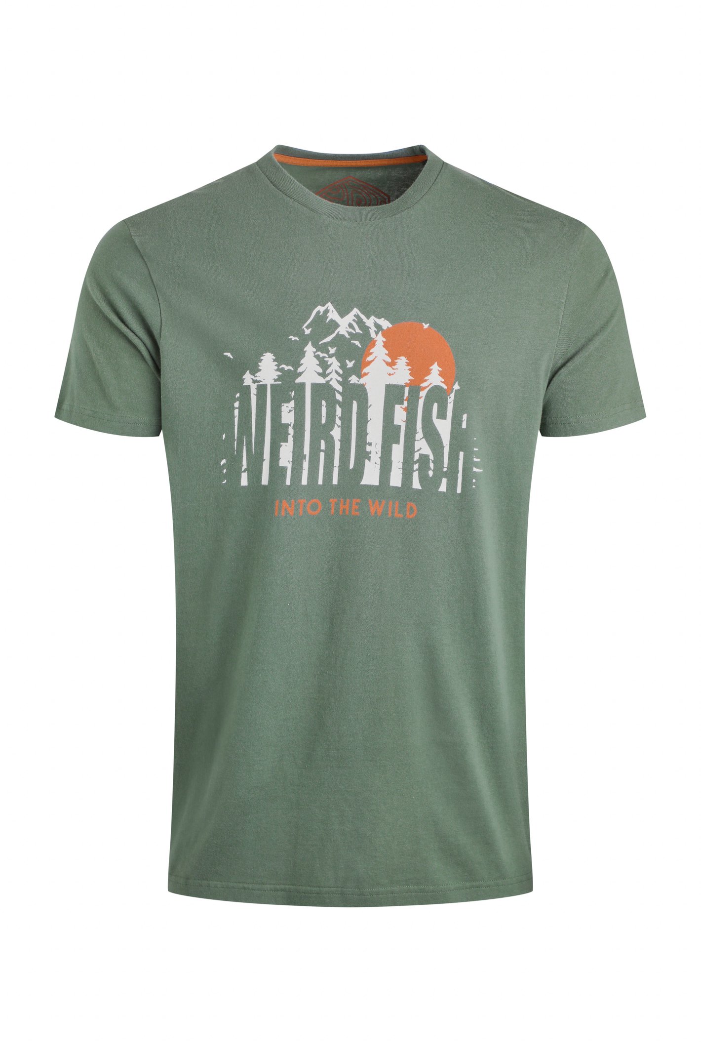 Weird Fish Into The Wild Front Print Graphic T-Shirt Army Green