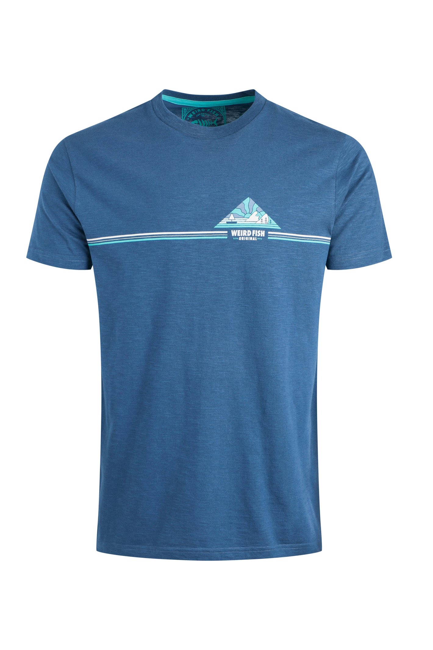 Weird Fish Pyramid Vista Chest Stripe Graphic T-Shirt Ensign Blue