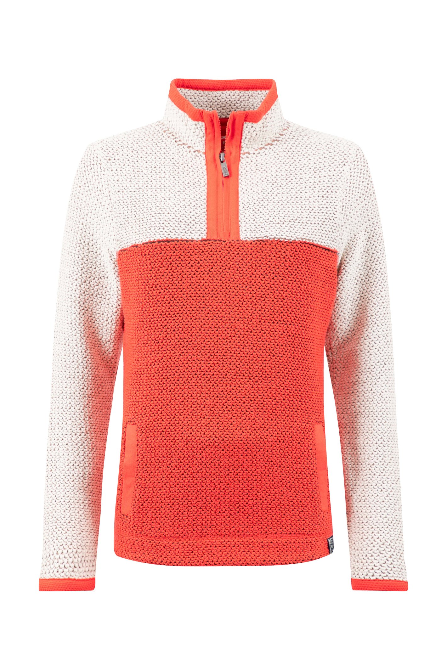 Weird Fish Isla 1/4 Zip Colour Block Macaroni Hot Coral Size 10