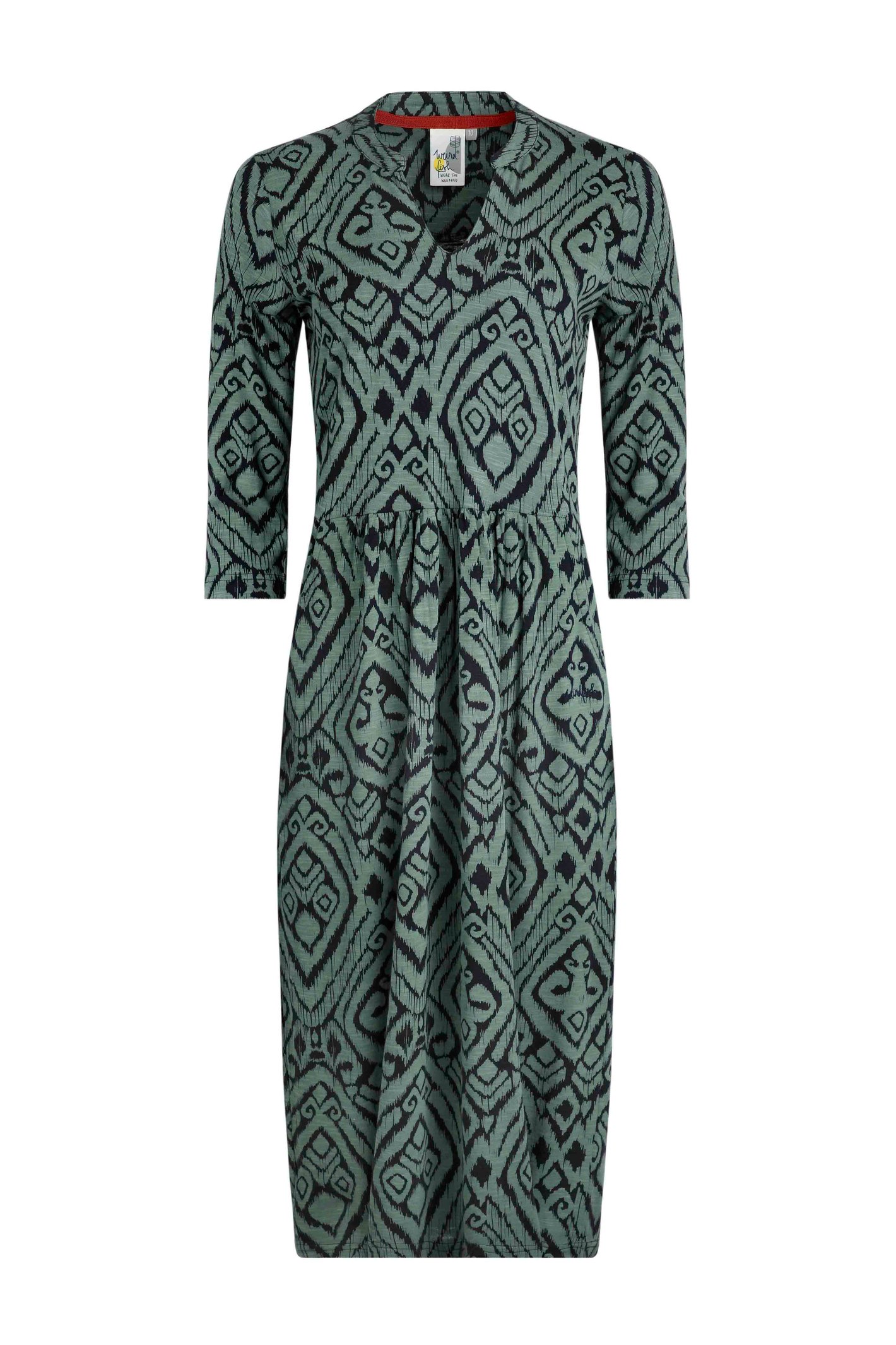 Weird Fish Isolde Printed Jersey Midi Dress Army Green