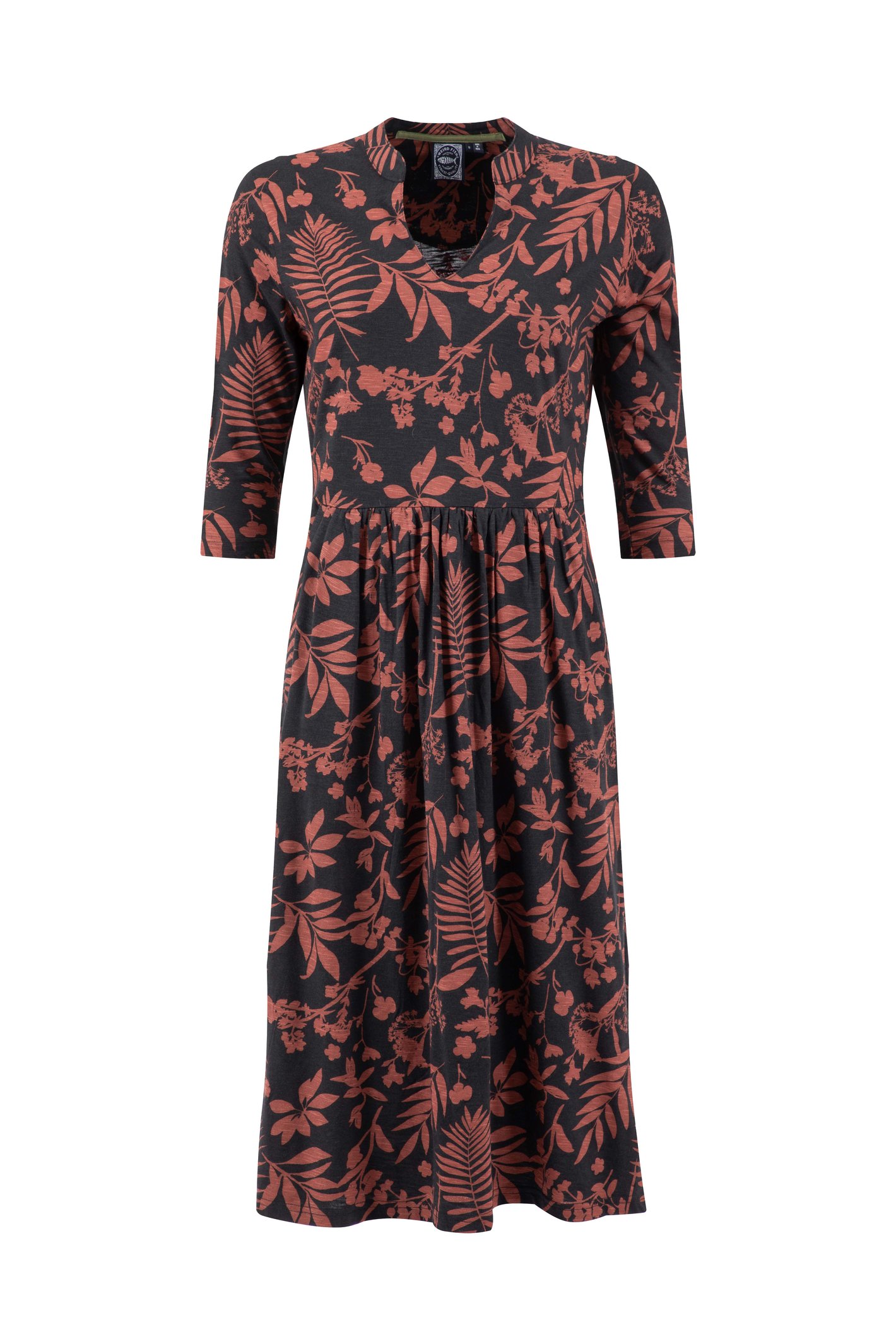Weird Fish Isolde Printed Jersey Midi Dress Bitter Chocolate