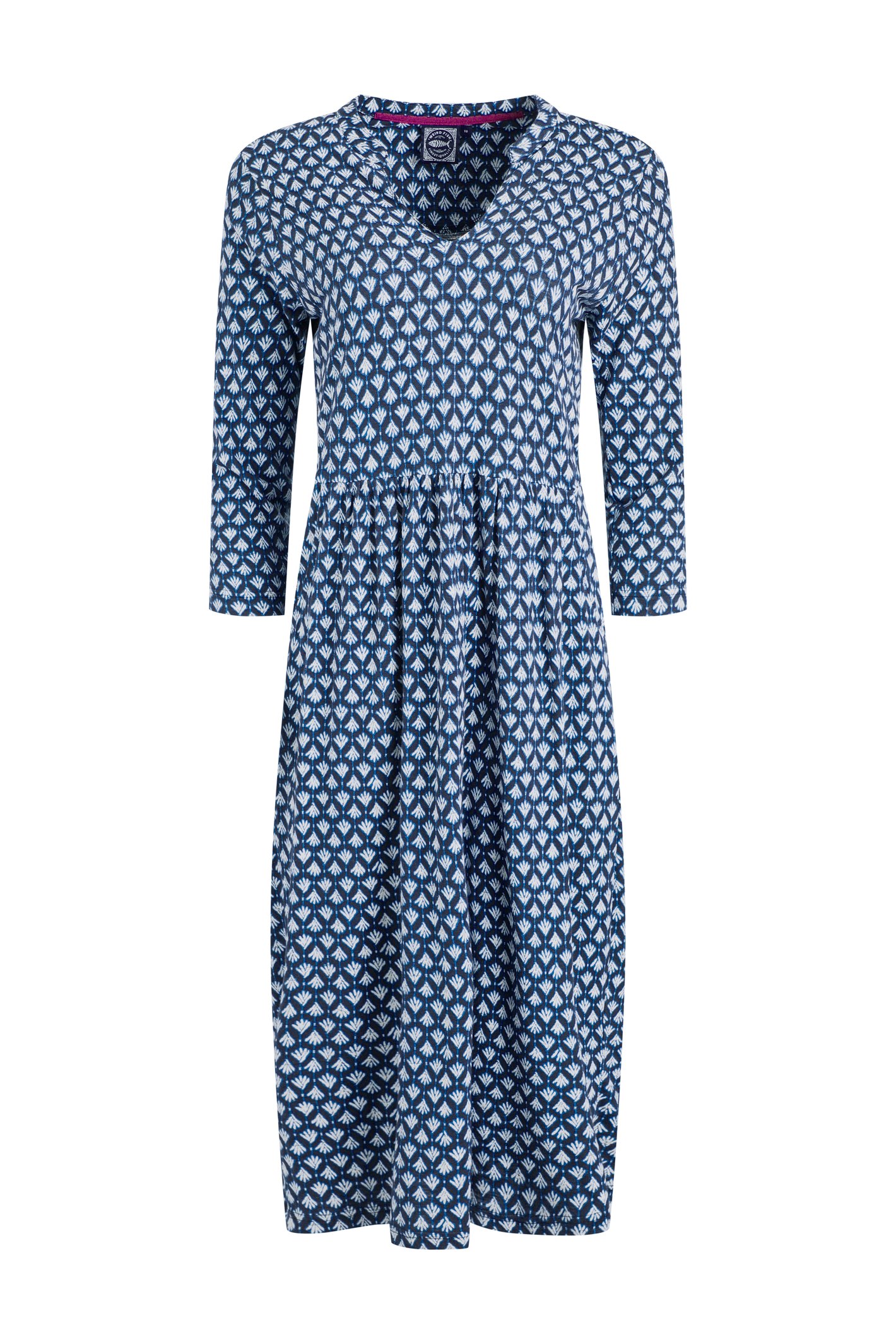 Weird Fish Isolde Printed Jersey Midi Dress Indigo