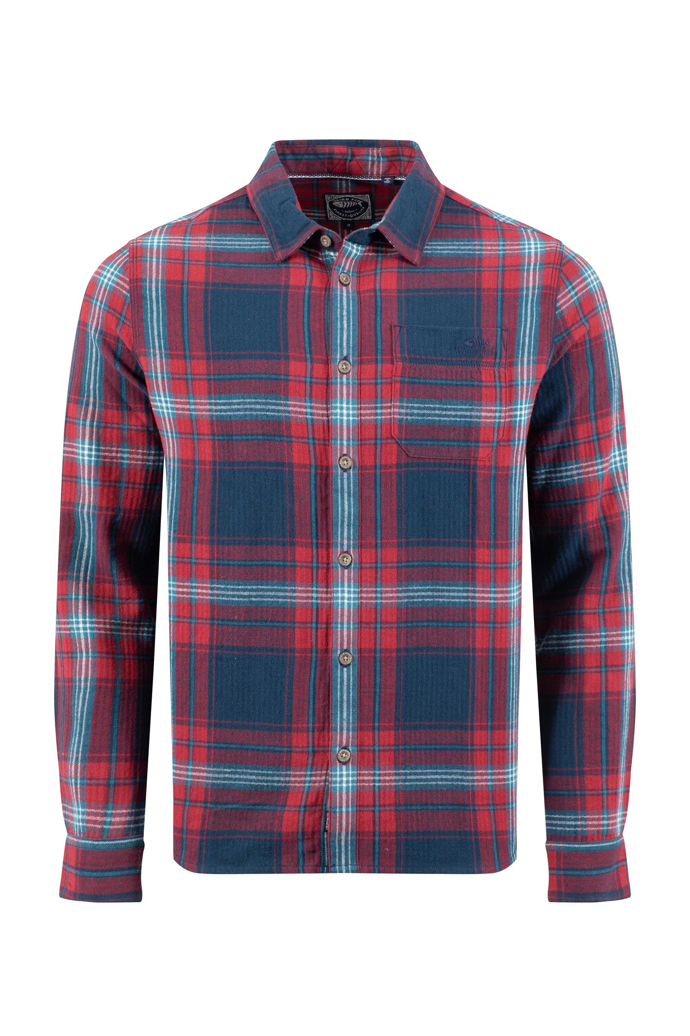 Weird Fish Broxton Organic Cotton Long Sleeve Herringbone Check Shirt Burgundy