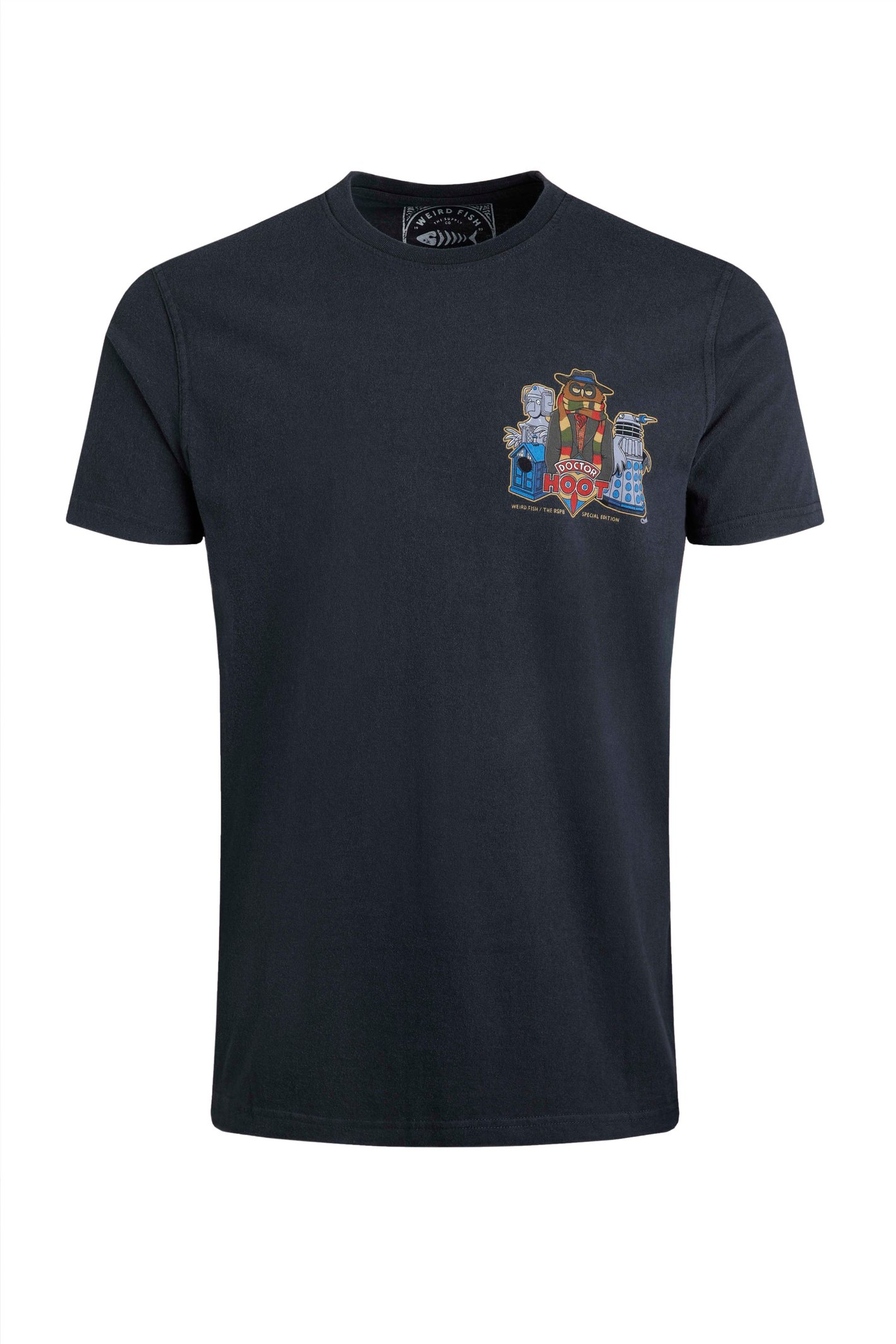 Weird Fish Doctor Hoot Back Print Artist T-Shirt Navy