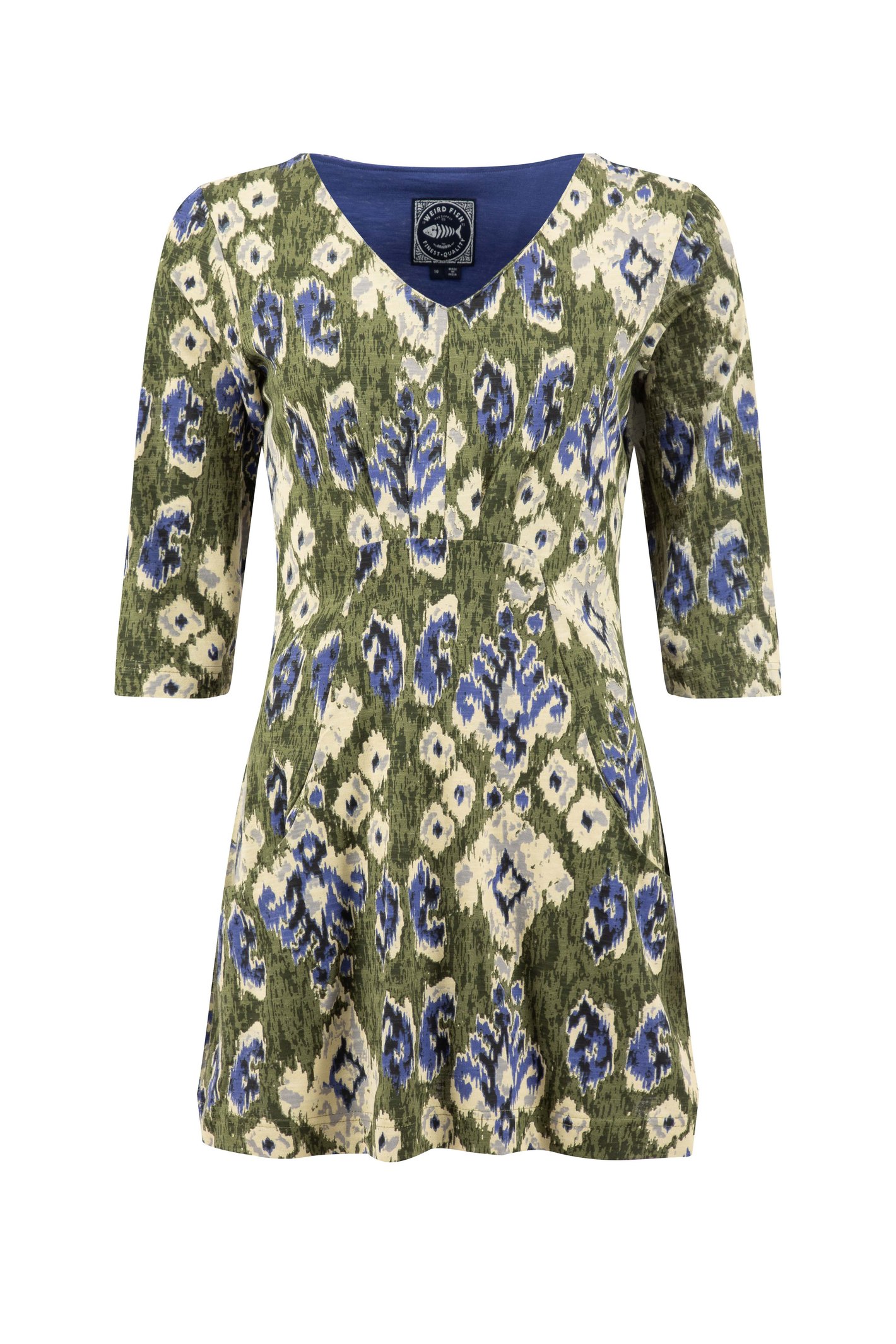 Weird Fish Arielle Printed Jersey 3/4 Sleeve Tunic Artichoke