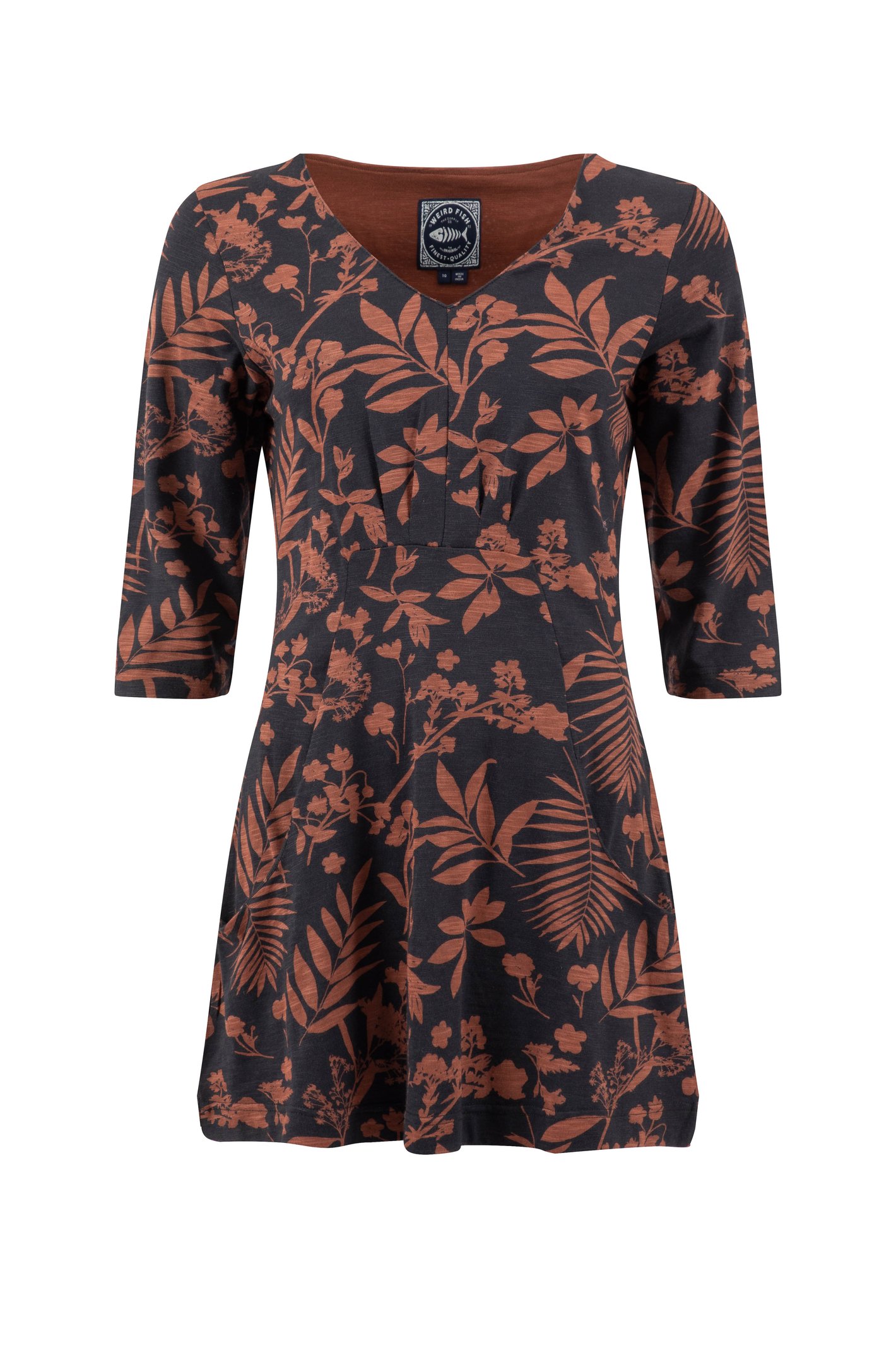 Weird Fish Arielle Printed Jersey 3/4 Sleeve Tunic Bitter Chocolate