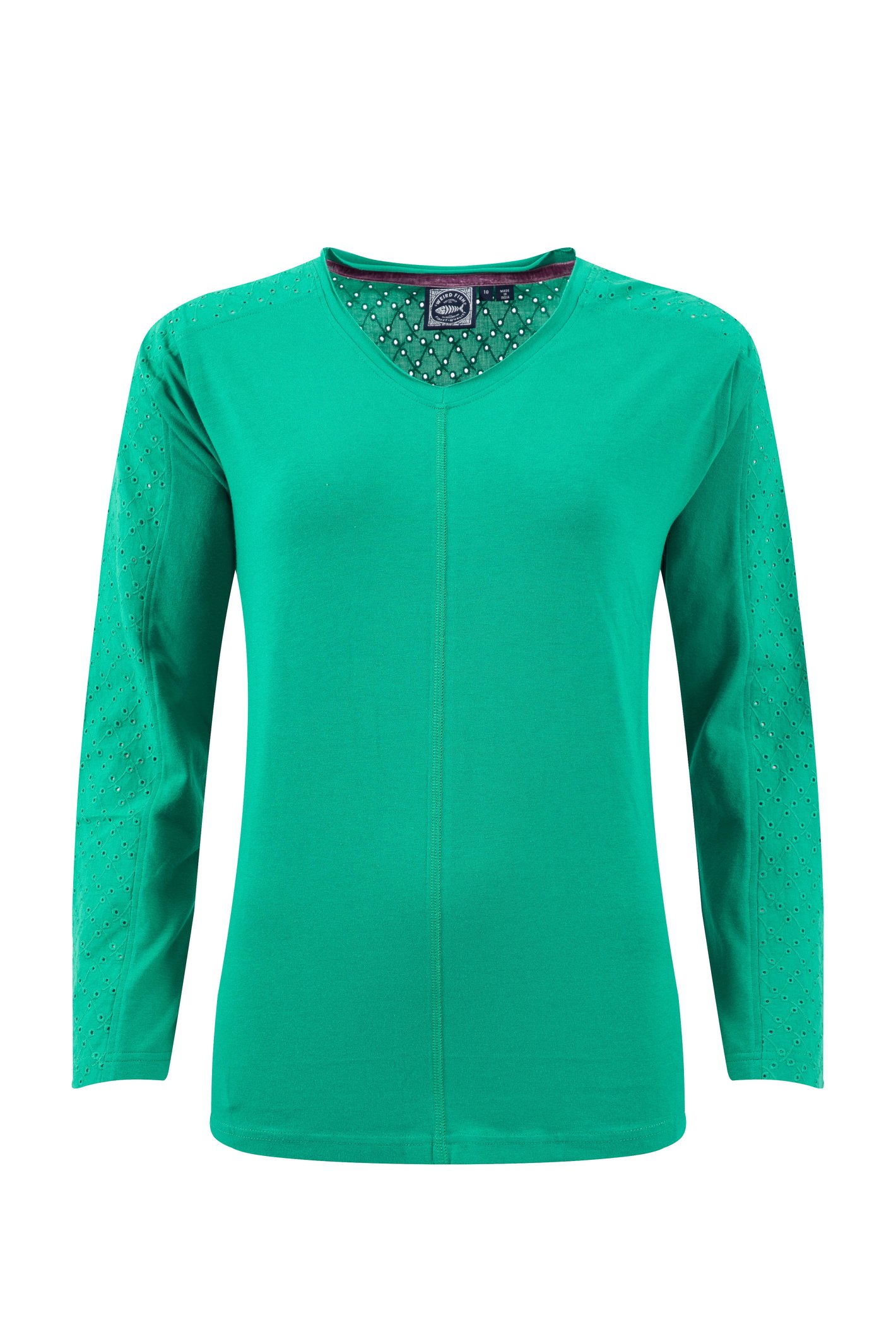 Weird Fish Topia Broderie Sleeve Outfitter Top Green Ivy