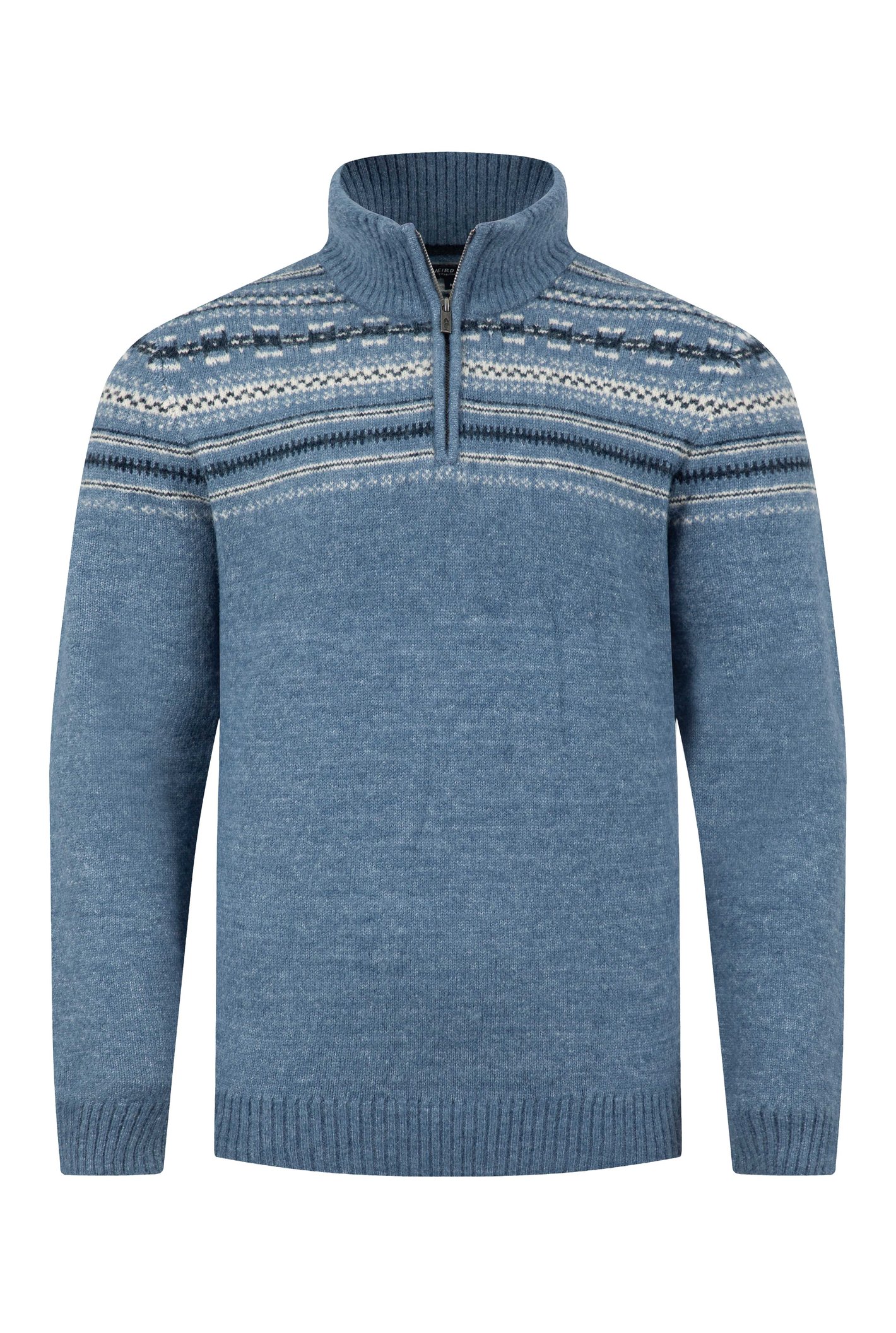 Weird Fish Larner 1/4 Zip Fair Isle Jumper Pale Denim