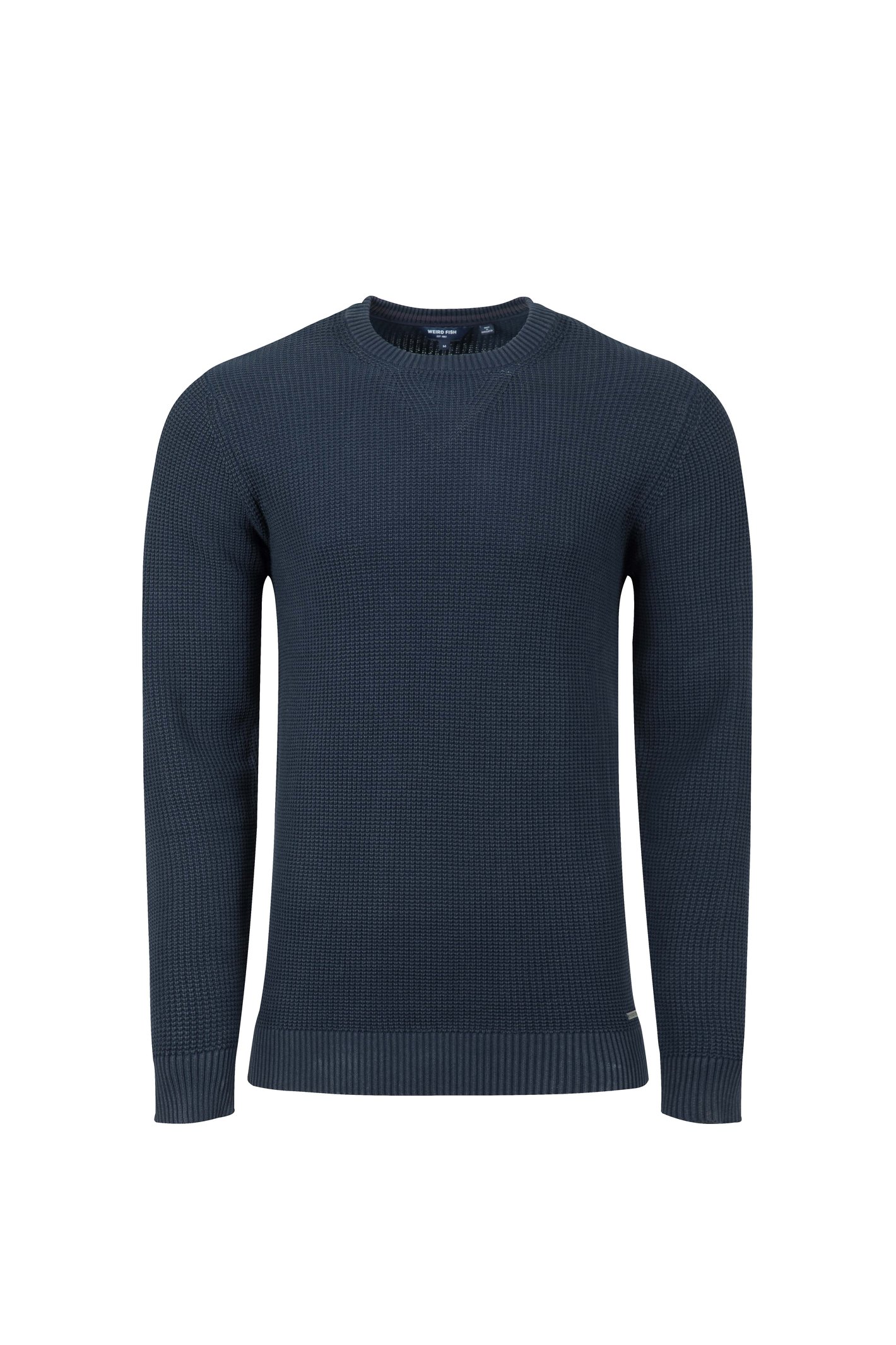 Weird Fish Easton Waffle Crew Neck Jumper Navy