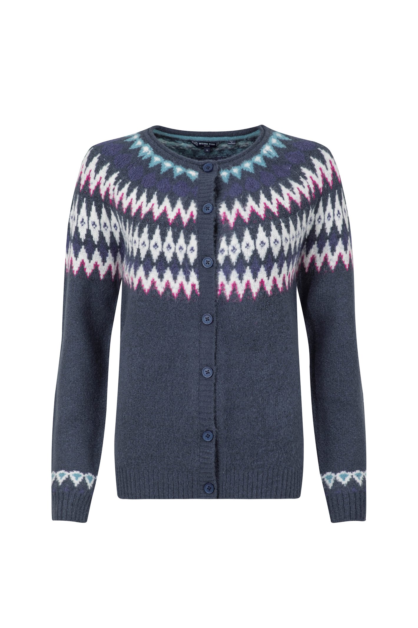 Weird Fish Hatty Fair Isle Cardigan Navy Size 18