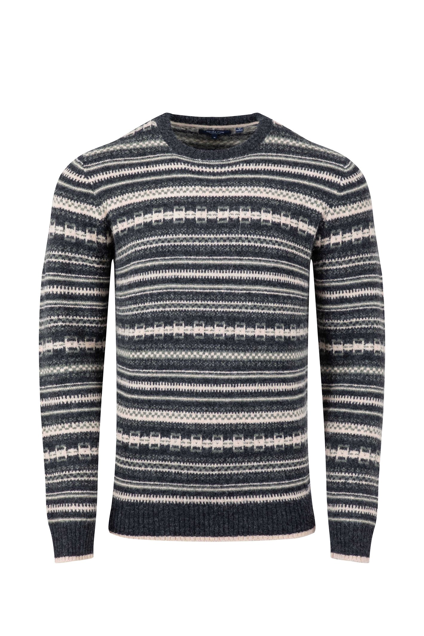 Weird Fish Fastolf Fair Isle Crew Neck Jumper Black